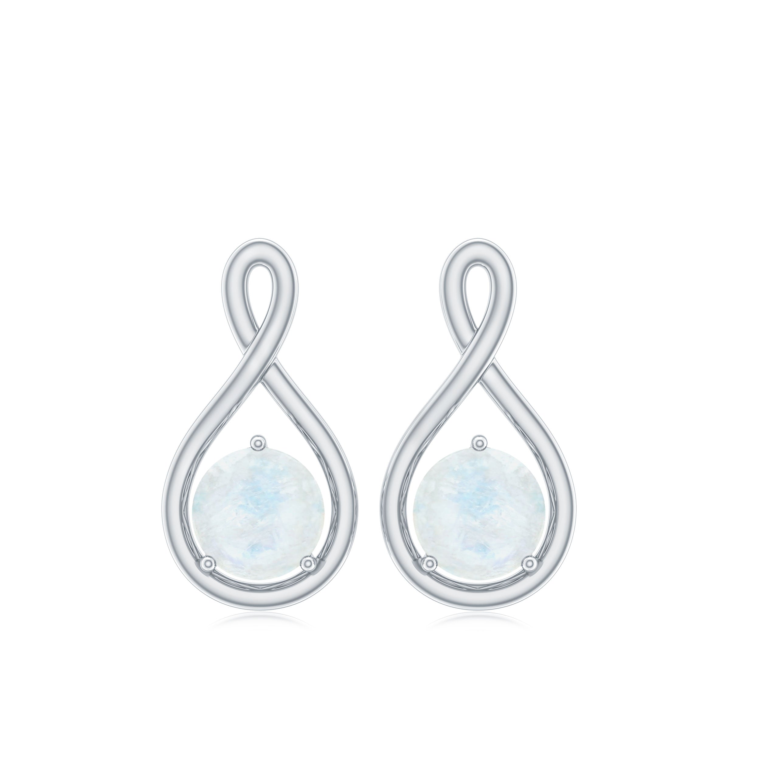 Round Moonstone Solitaire Infinity Stud Earrings
