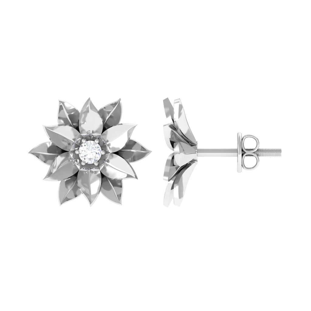 Round Cut Natural Diamond Flower Stud Earrings
