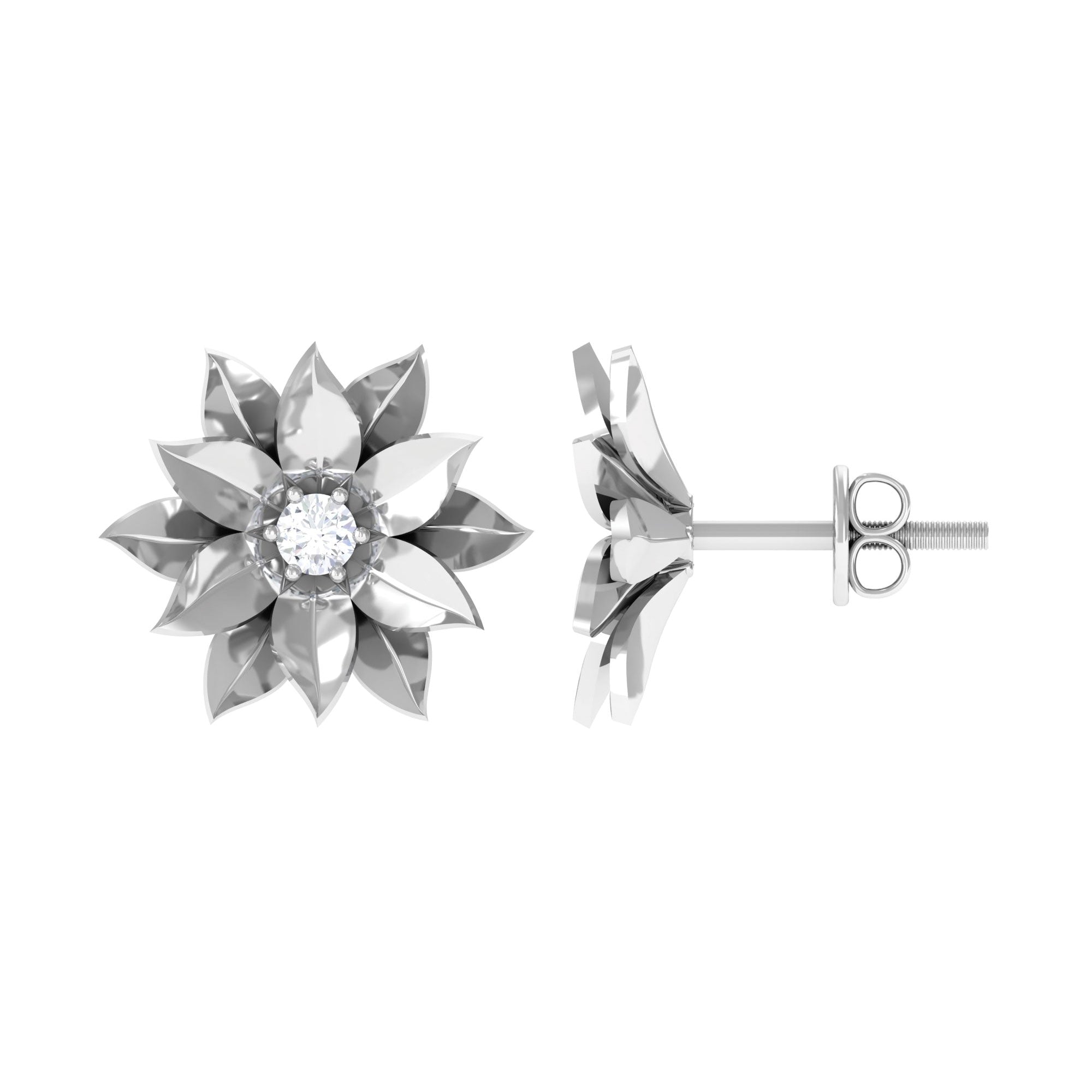 Round Cut Natural Diamond Flower Stud Earrings