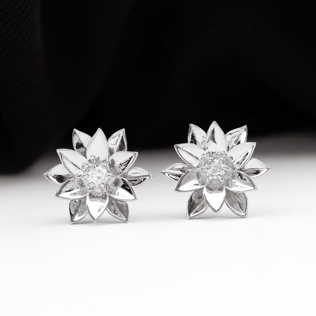 Round Cut Natural Diamond Flower Stud Earrings