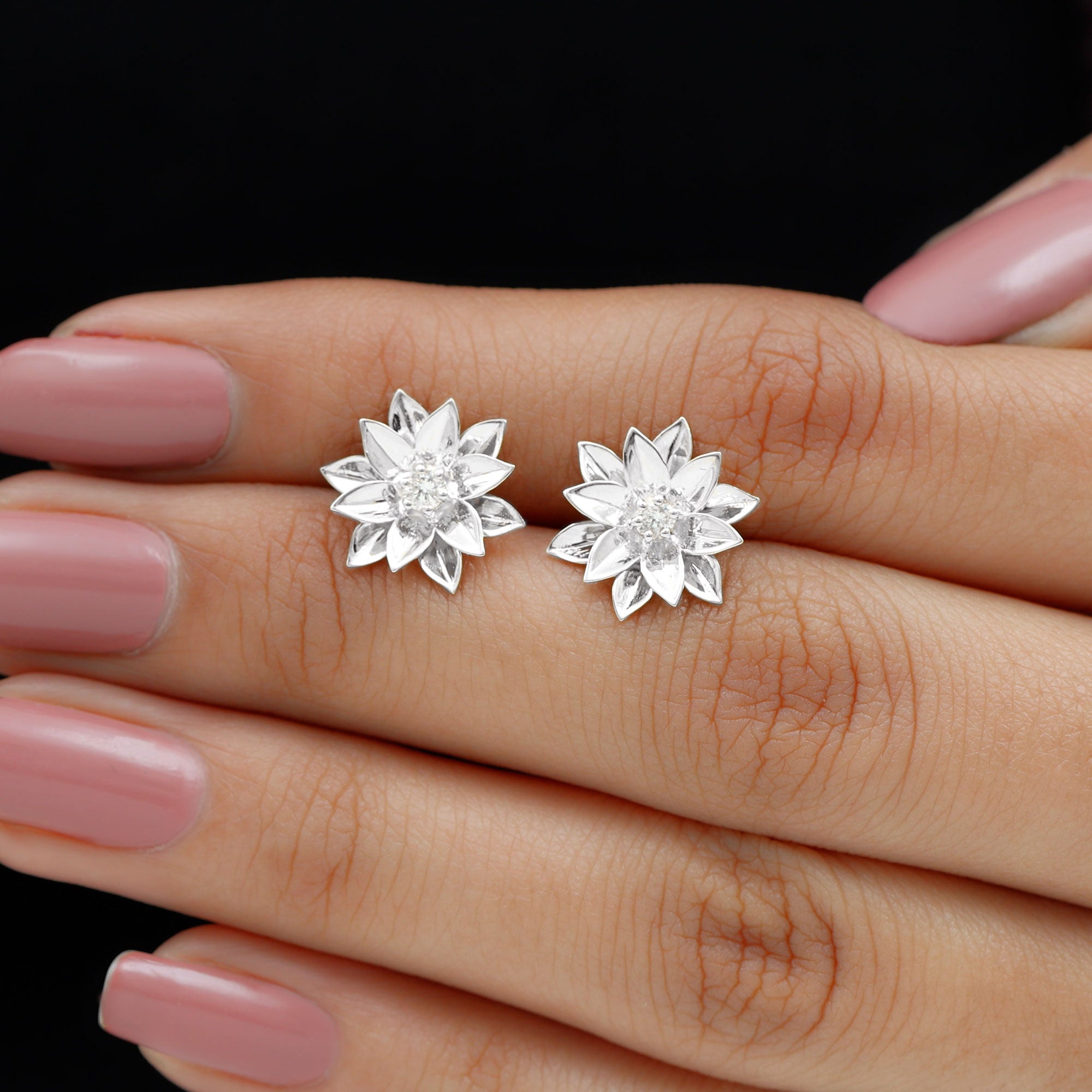 Round Cut Natural Diamond Flower Stud Earrings