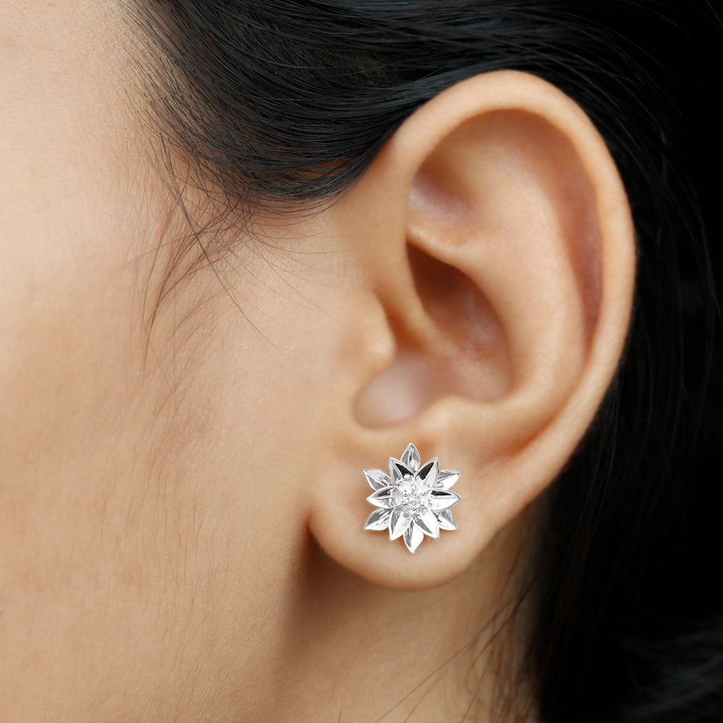 Round Cut Natural Diamond Flower Stud Earrings