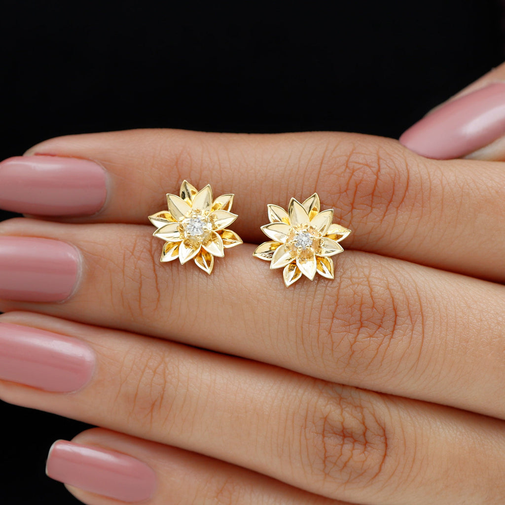 Round Cut Natural Diamond Flower Stud Earrings