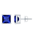 1.5 CT Princess Cut Lab Created Blue Sapphire Solitaire Stud Earrings