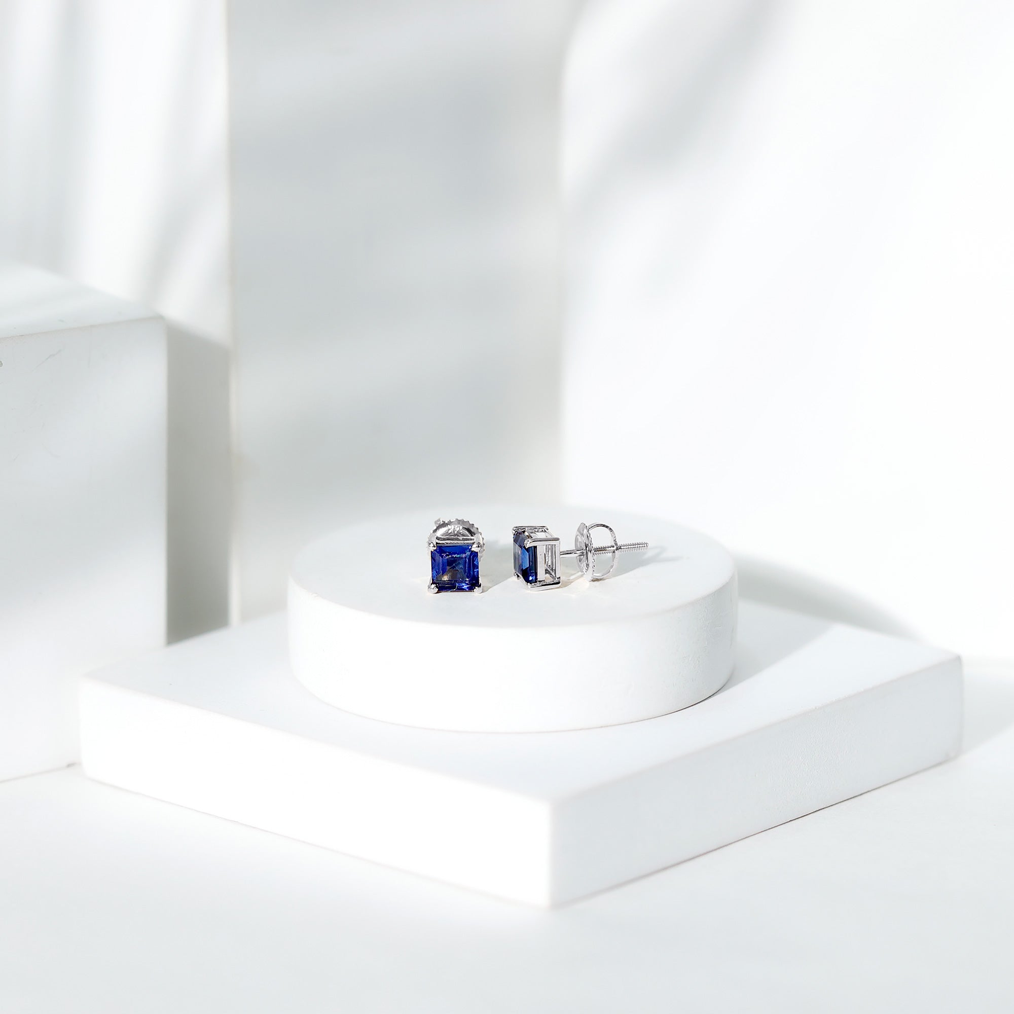1.5 CT Princess Cut Lab Created Blue Sapphire Solitaire Stud Earrings