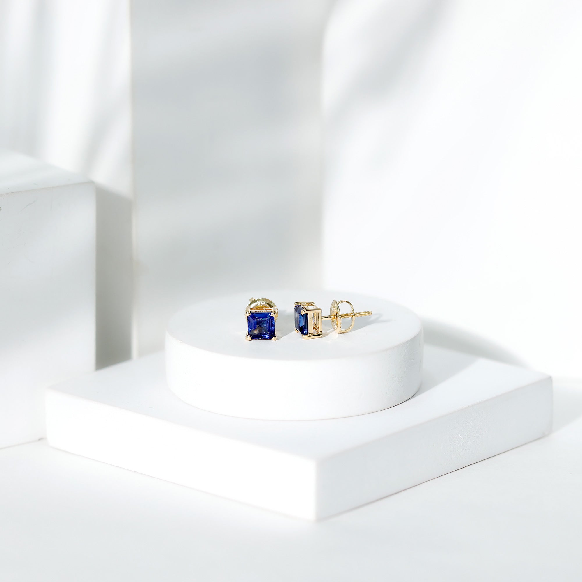 1.5 CT Princess Cut Lab Created Blue Sapphire Solitaire Stud Earrings