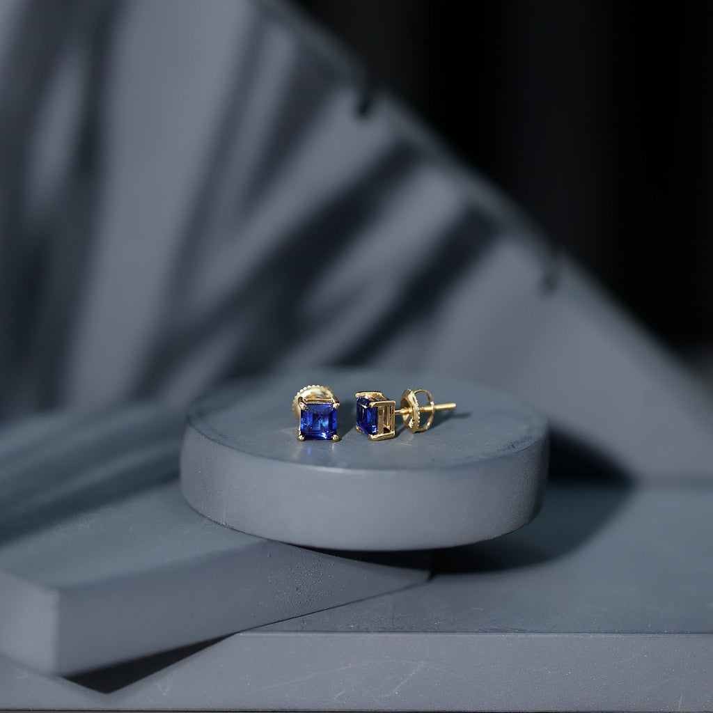 1.5 CT Princess Cut Lab Created Blue Sapphire Solitaire Stud Earrings