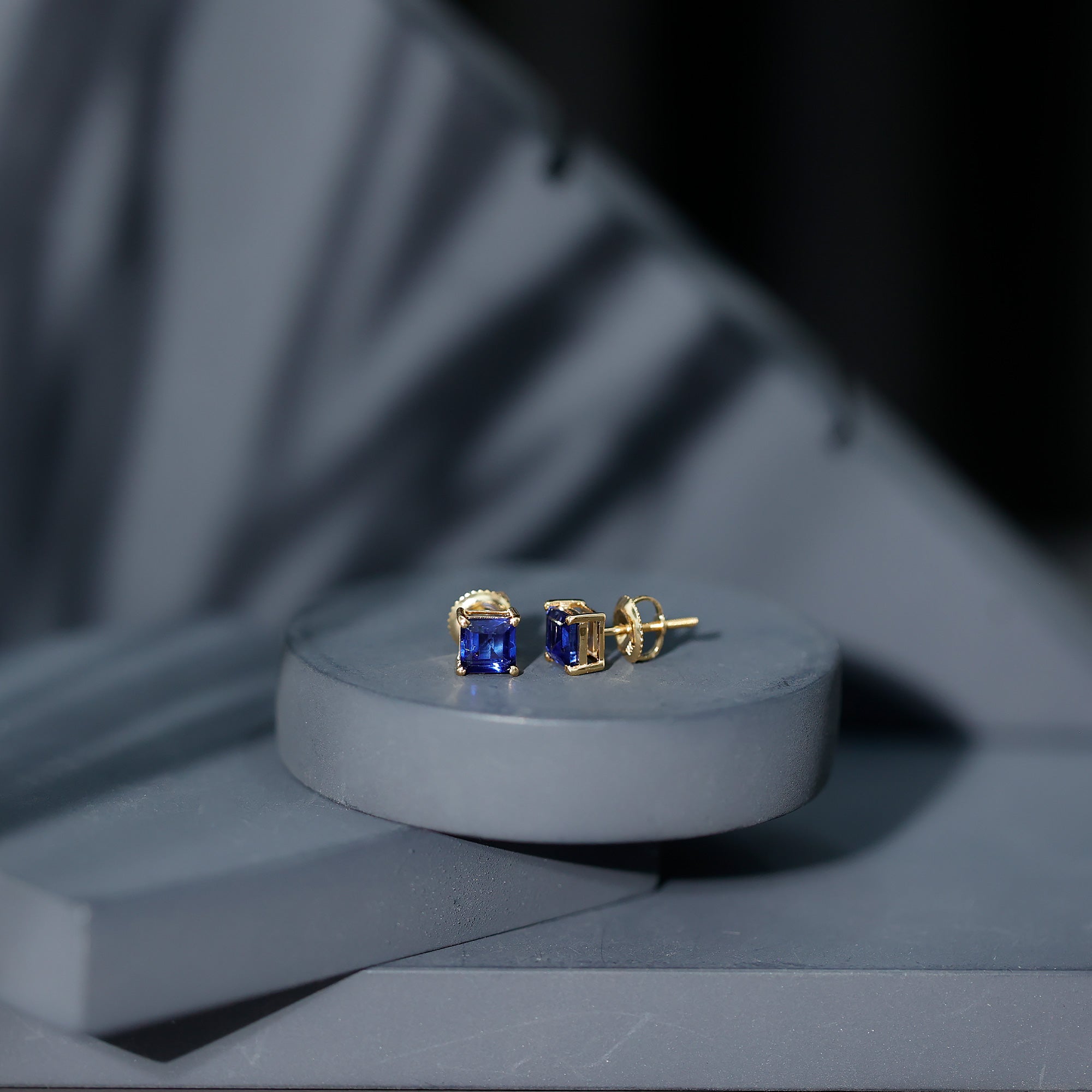 1.5 CT Princess Cut Lab Created Blue Sapphire Solitaire Stud Earrings