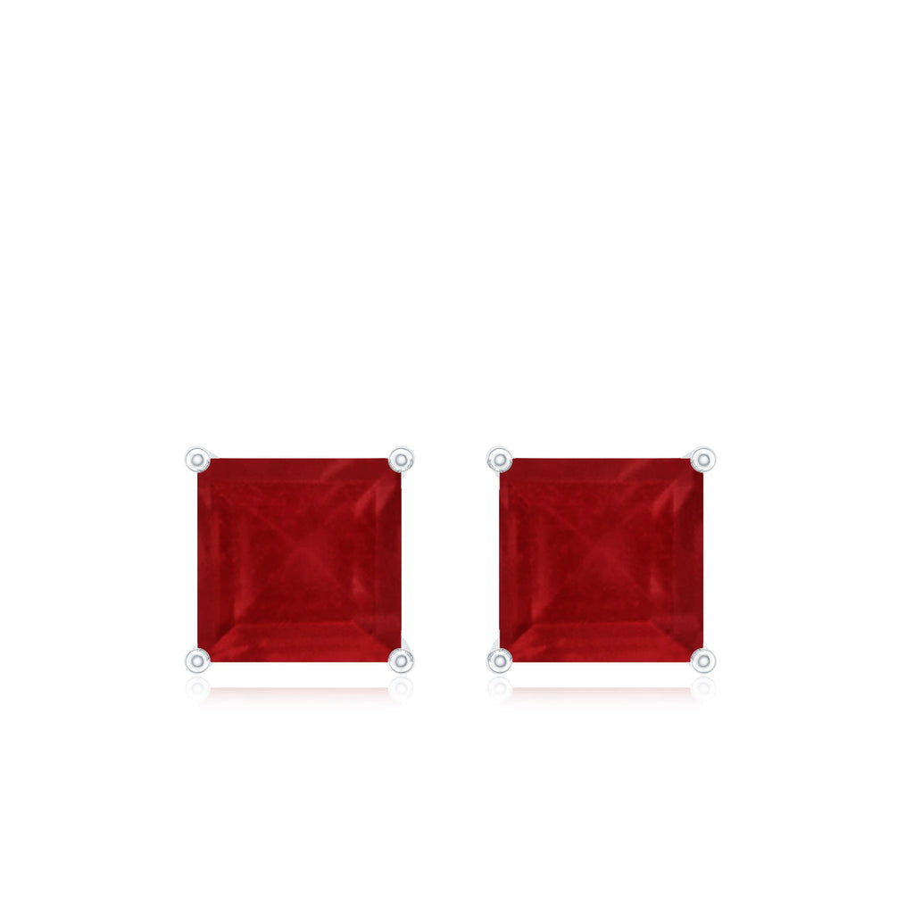 1 CT Princess Cut Ruby Solitaire Stud Earrings