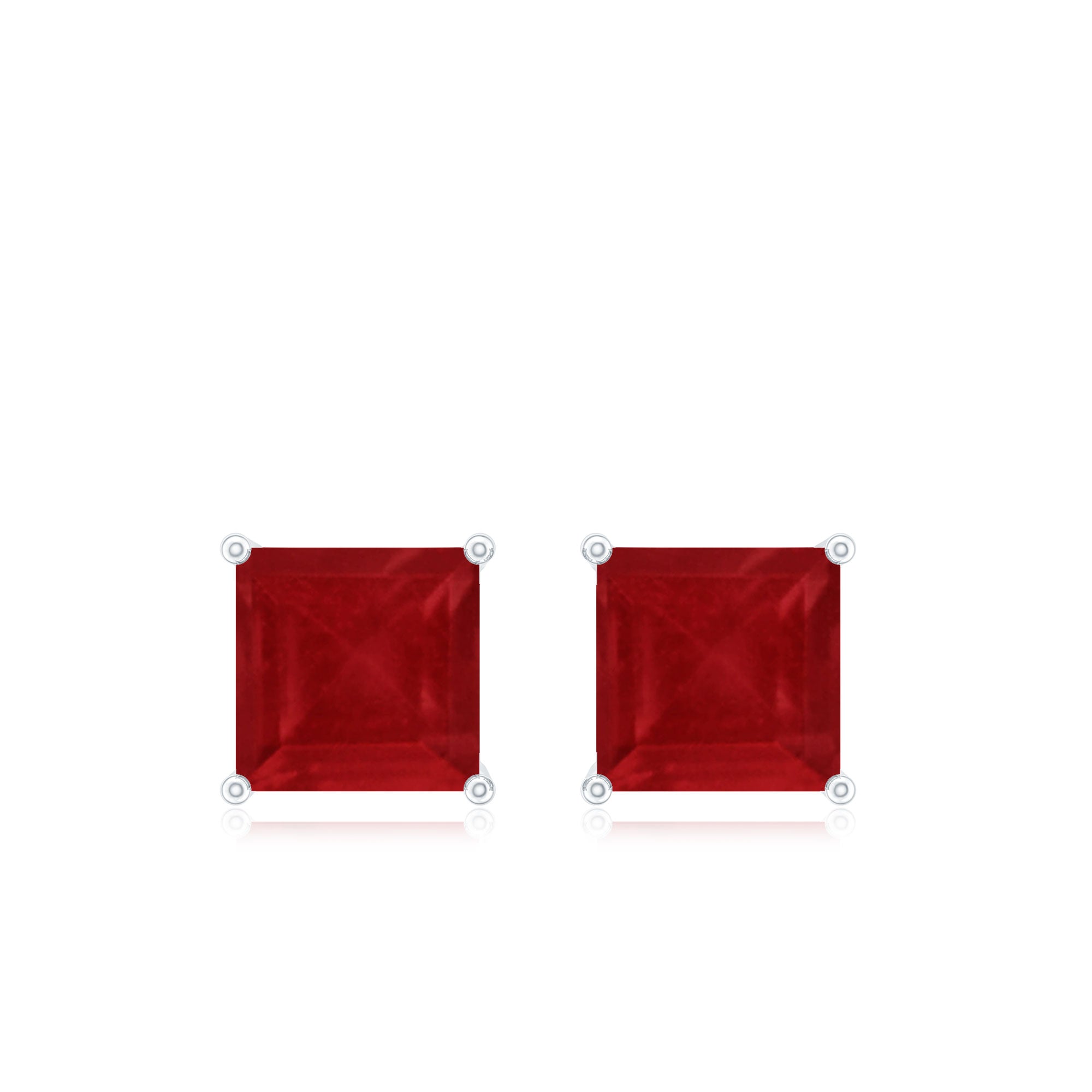 1 CT Princess Cut Ruby Solitaire Stud Earrings