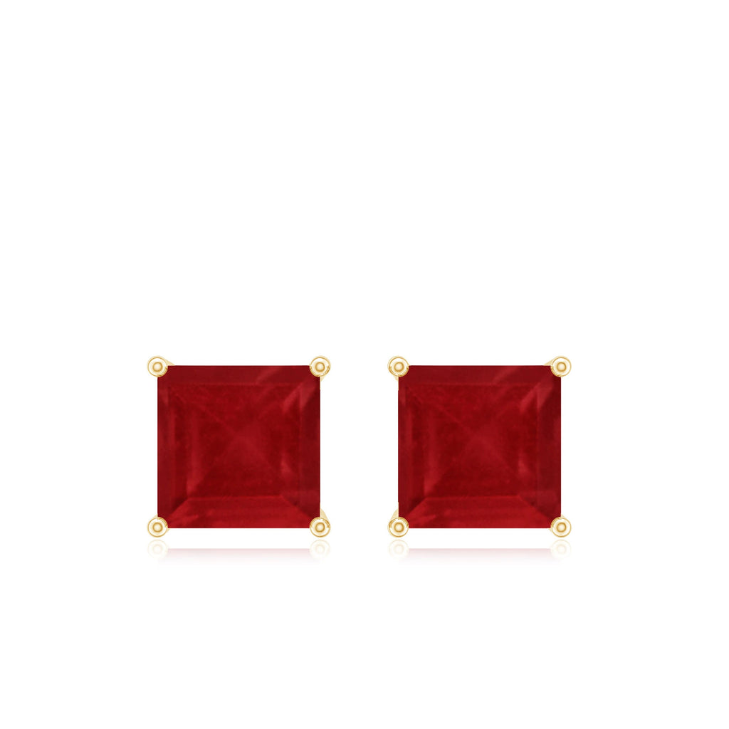 1 CT Princess Cut Ruby Solitaire Stud Earrings