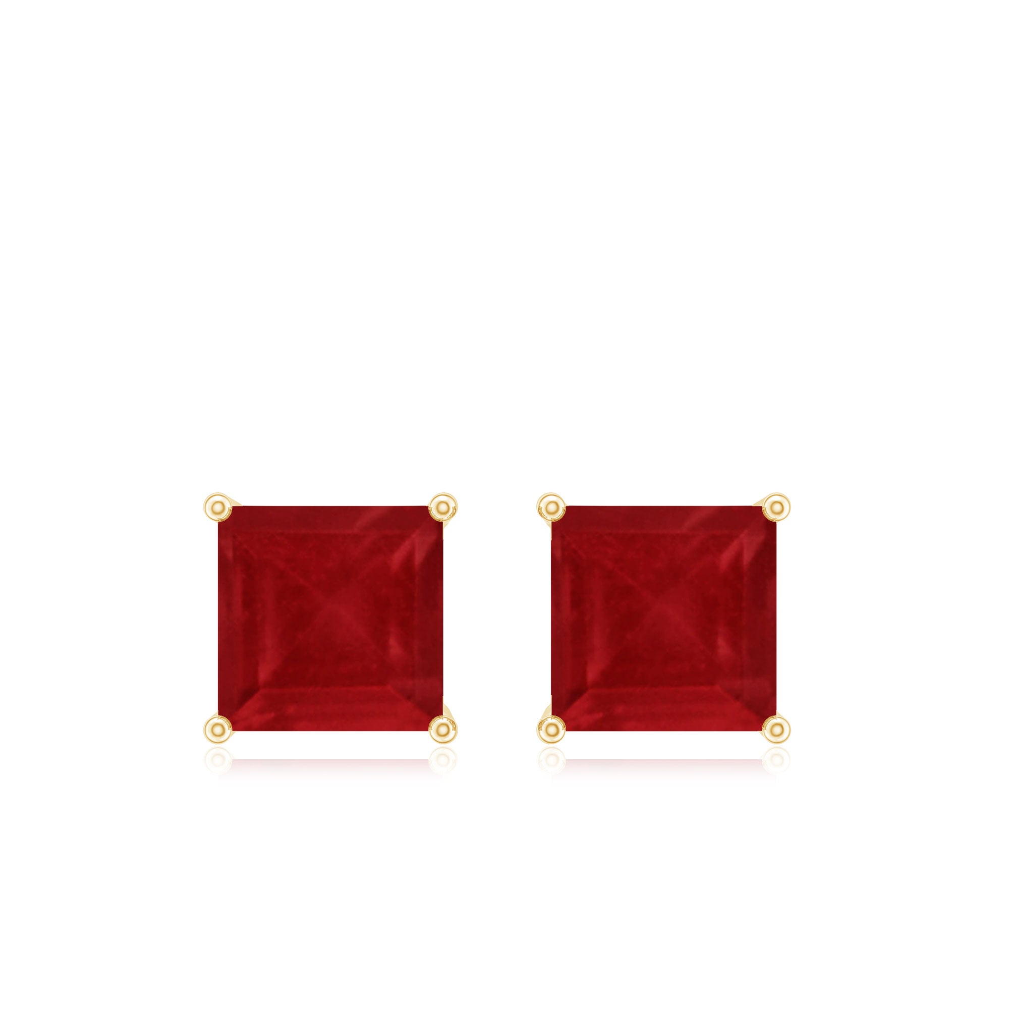 1 CT Princess Cut Ruby Solitaire Stud Earrings