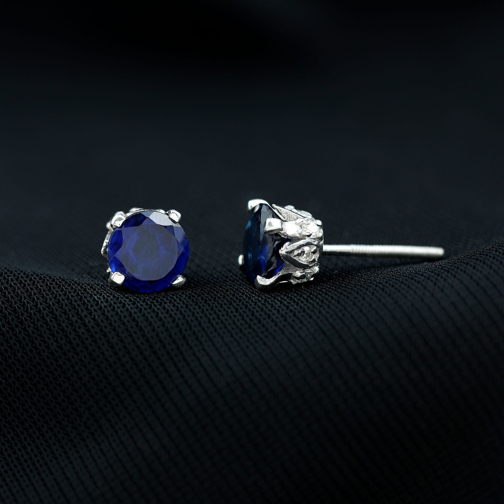 Lab Grown Blue Sapphire Vintage Stud Earrings with Certificate