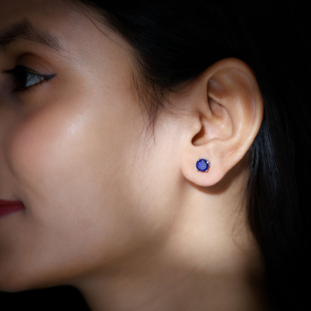 Lab Grown Blue Sapphire Vintage Stud Earrings with Certificate