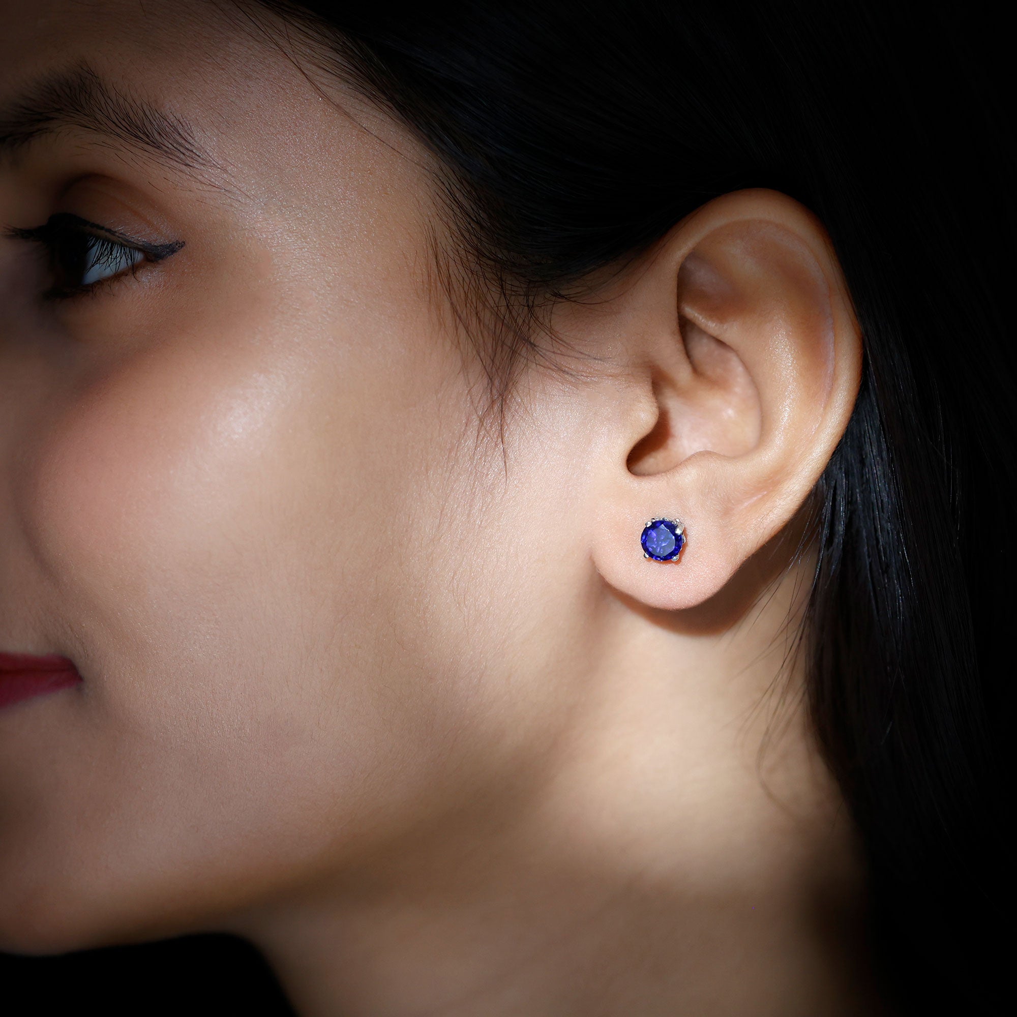 Lab Grown Blue Sapphire Vintage Stud Earrings with Certificate