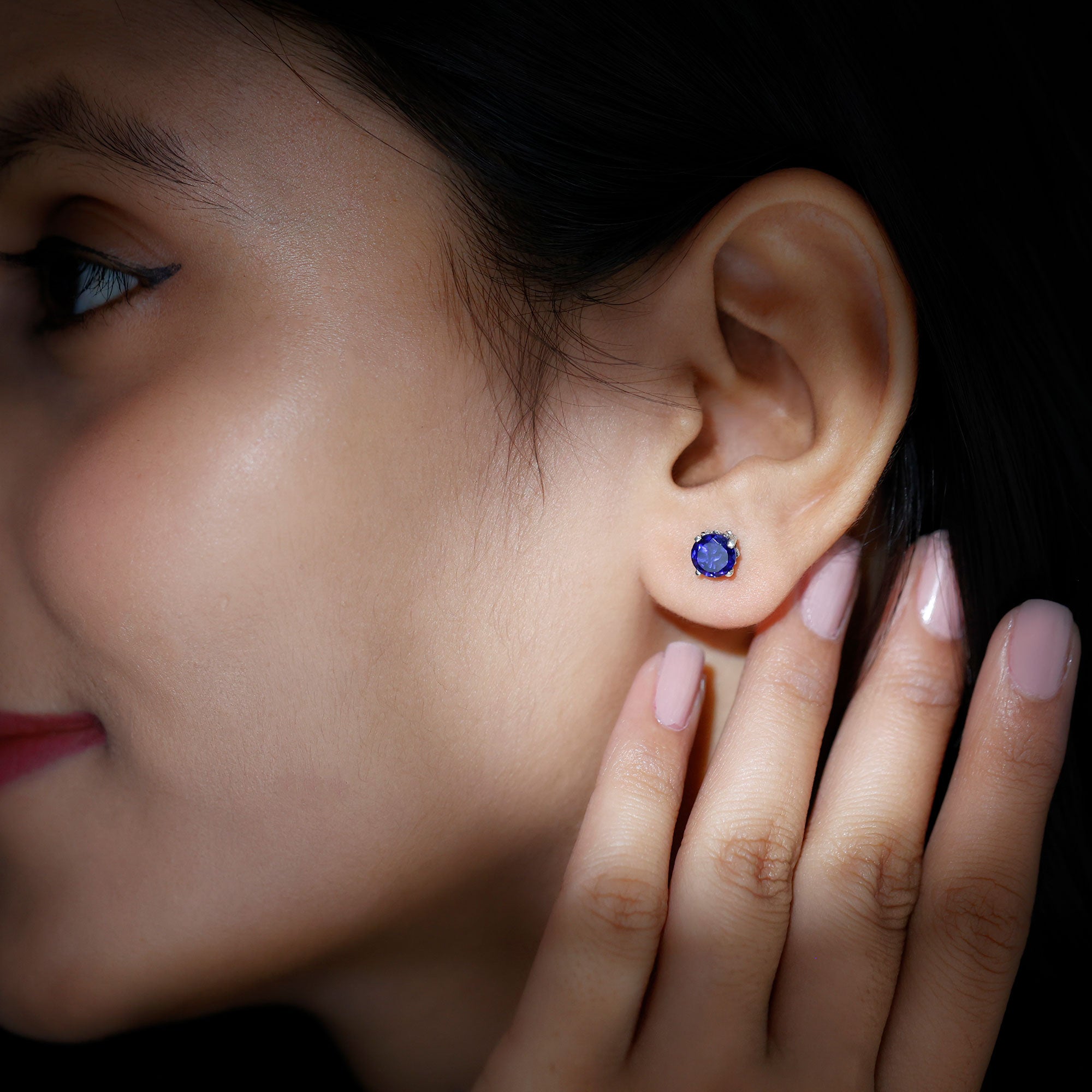 Lab Grown Blue Sapphire Vintage Stud Earrings with Certificate