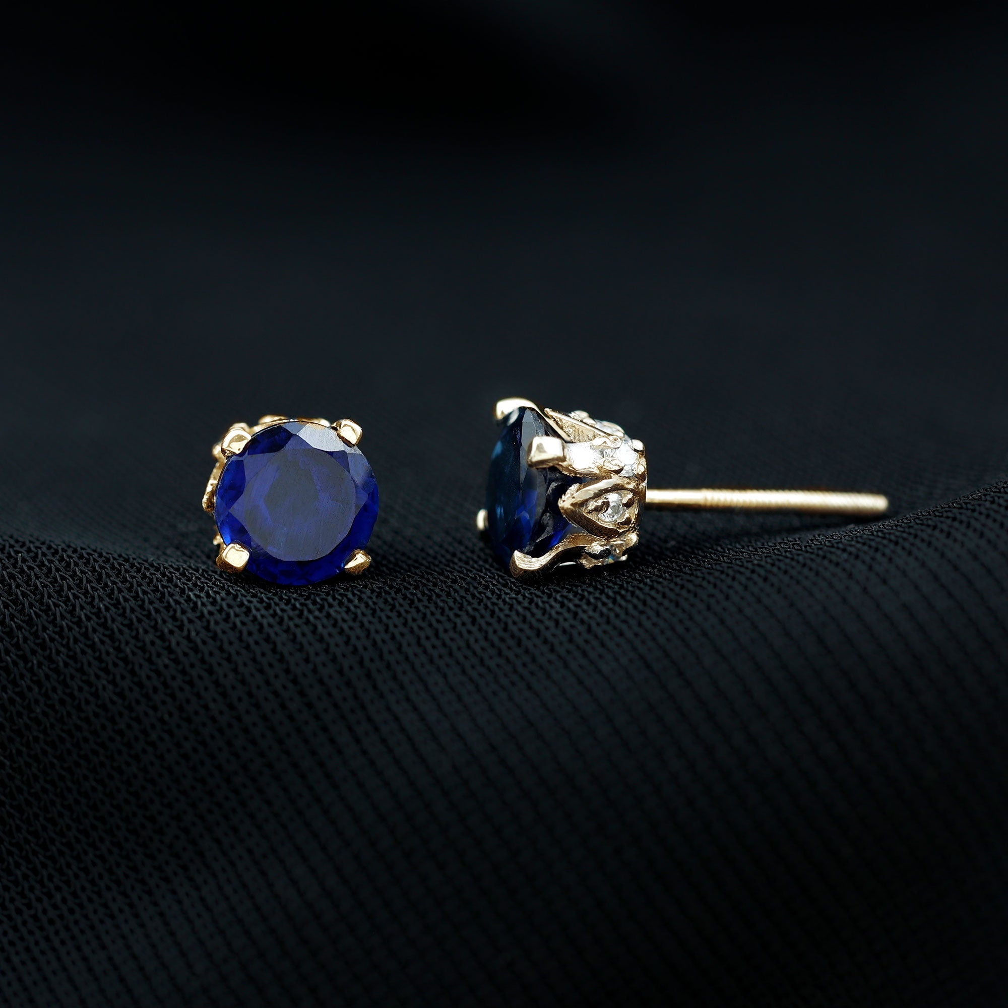 Lab Grown Blue Sapphire Vintage Stud Earrings with Certificate