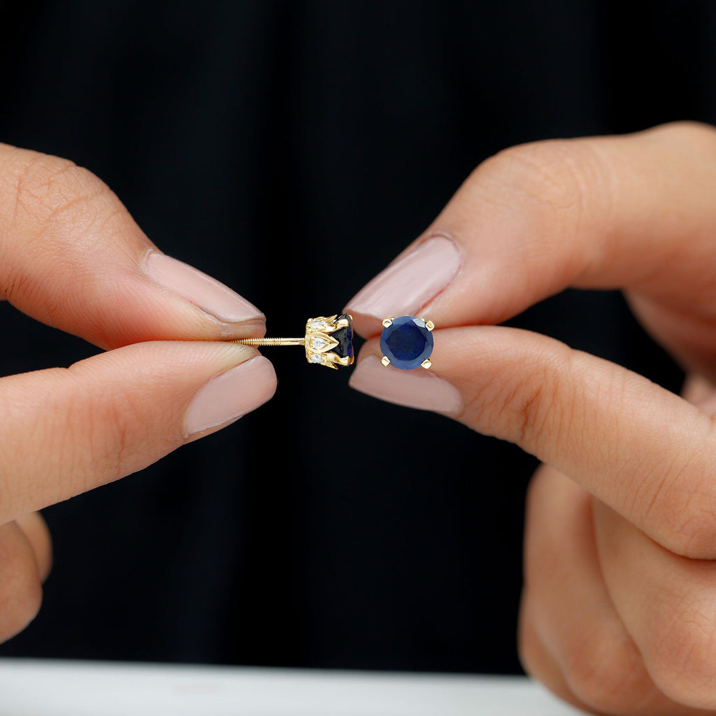 Lab Grown Blue Sapphire Vintage Stud Earrings with Certificate