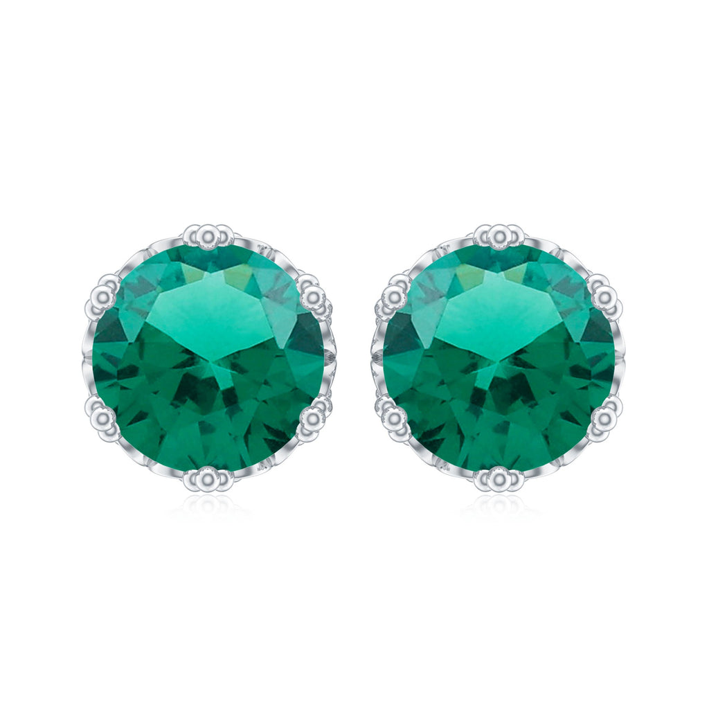Solitaire Lab Created Emerald Stud Earrings in Crown Setting