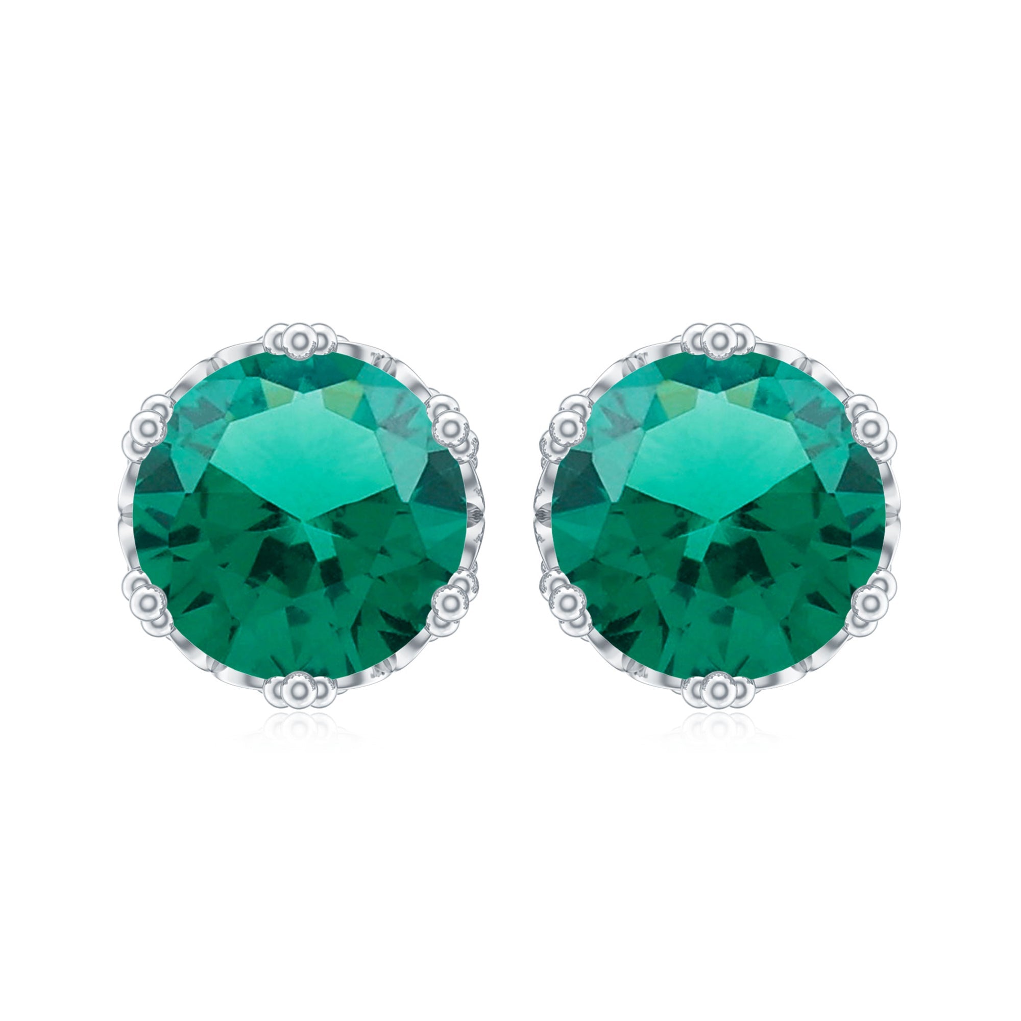 Solitaire Lab Created Emerald Stud Earrings in Crown Setting