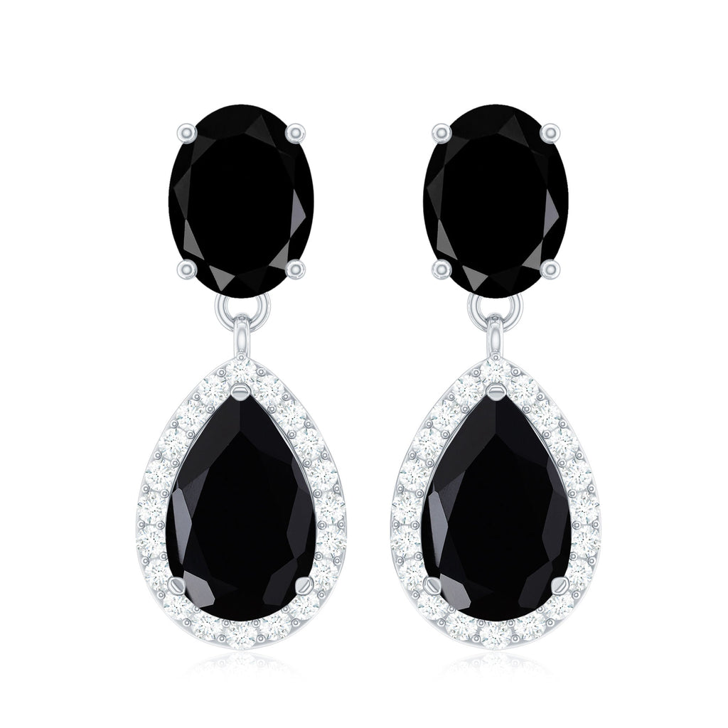 4.75 CT Lab Created Black Diamond Classic Teardrop Earrings with Diamond Halo