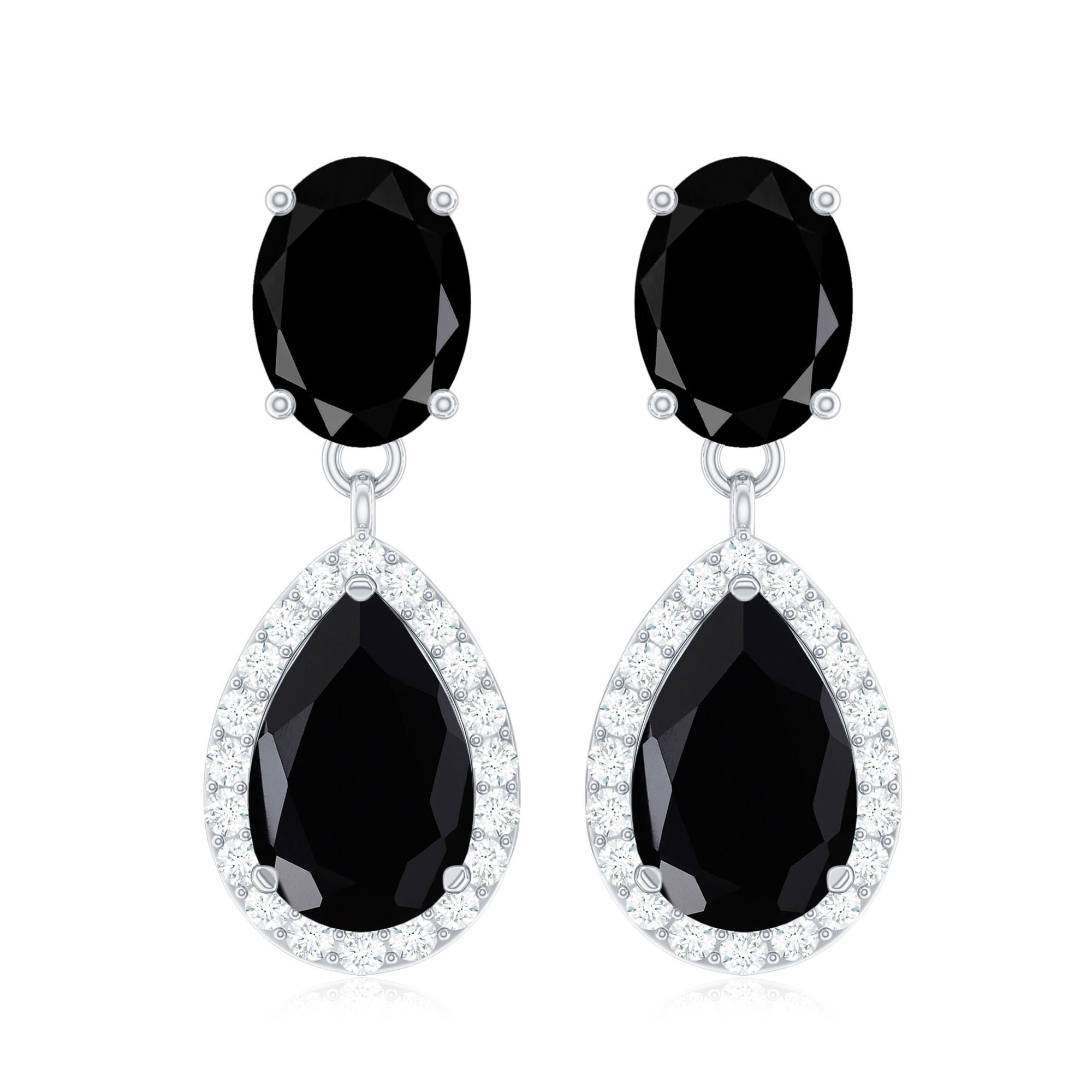 4.75 CT Lab Created Black Diamond Classic Teardrop Earrings with Diamond Halo