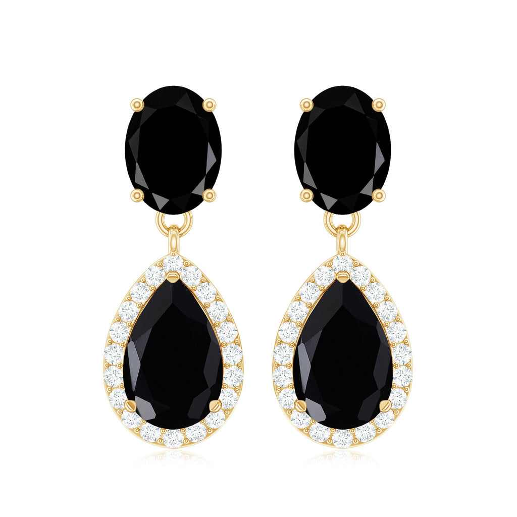 4.75 CT Lab Created Black Diamond Classic Teardrop Earrings with Diamond Halo