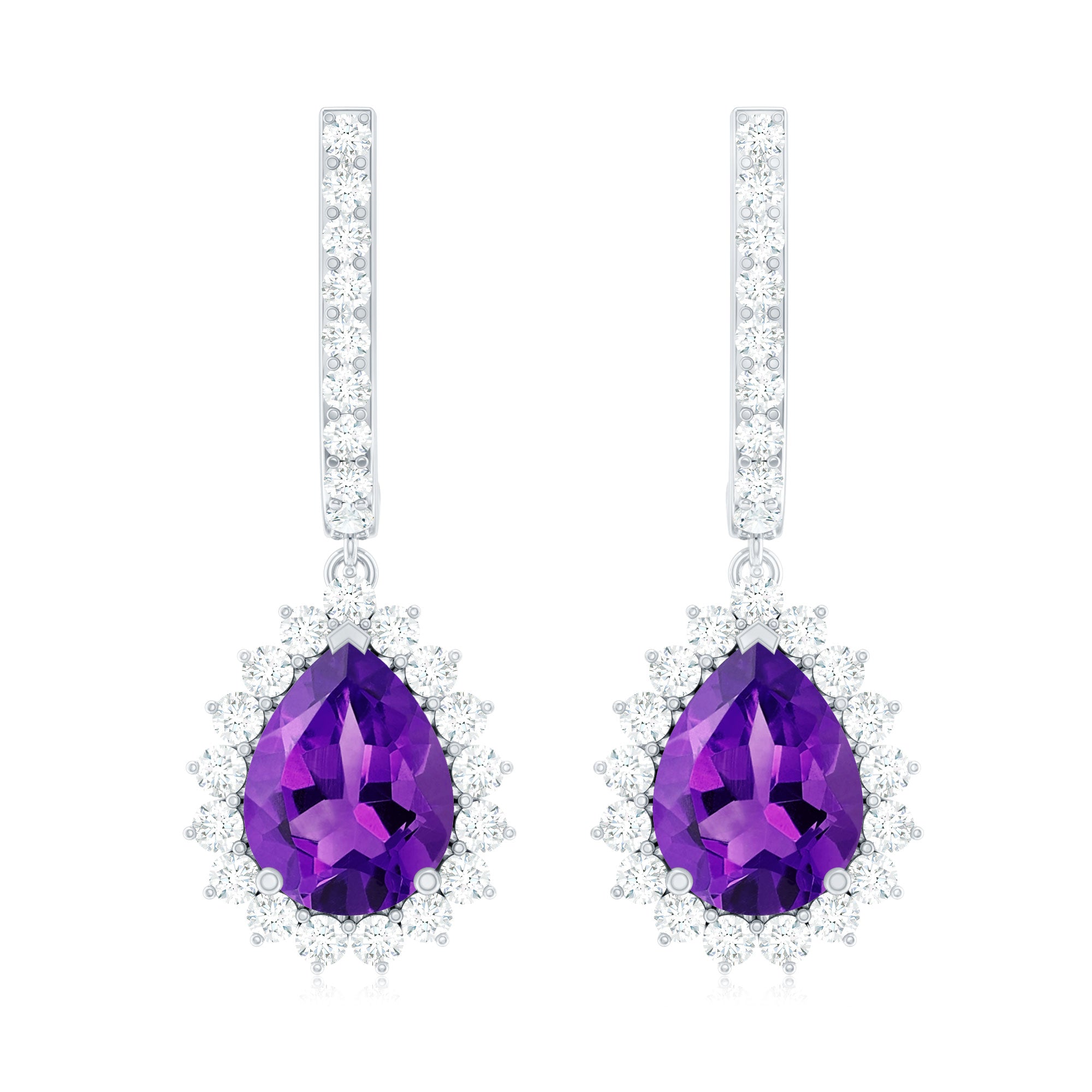 Natural Amethyst Bridal Earrings with Moissanite Halo