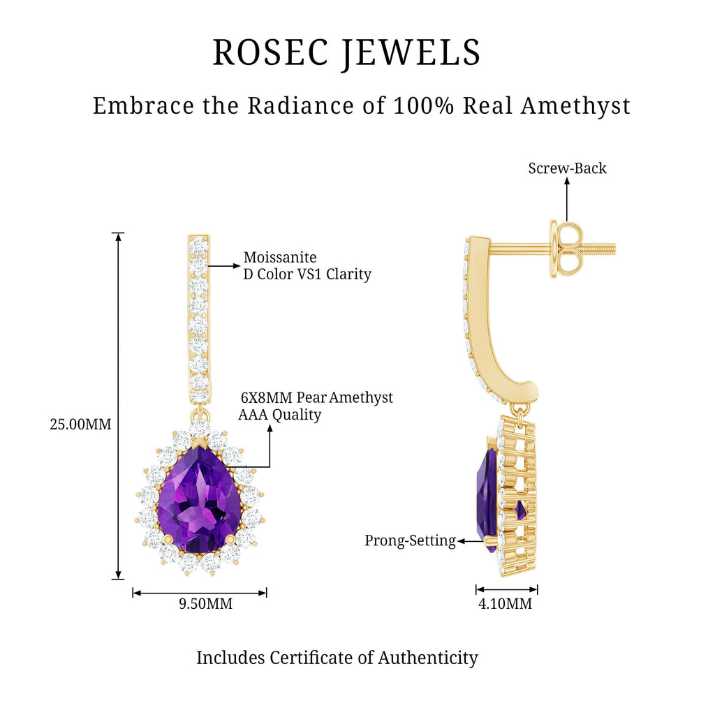 Natural Amethyst Bridal Earrings with Moissanite Halo
