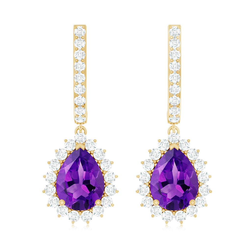 Natural Amethyst Bridal Earrings with Moissanite Halo