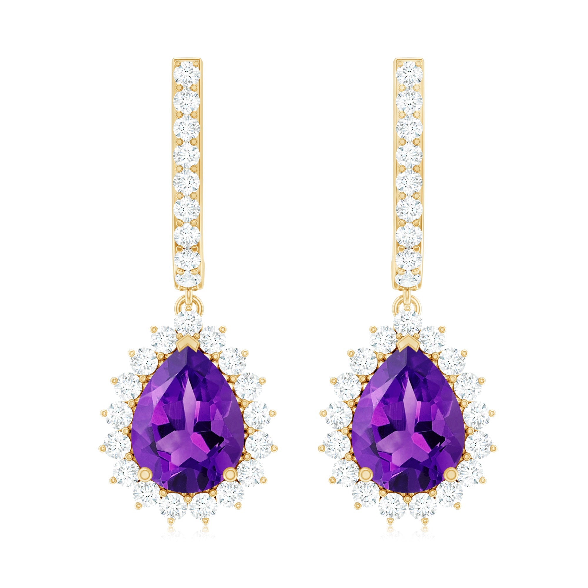 Natural Amethyst Bridal Earrings with Moissanite Halo