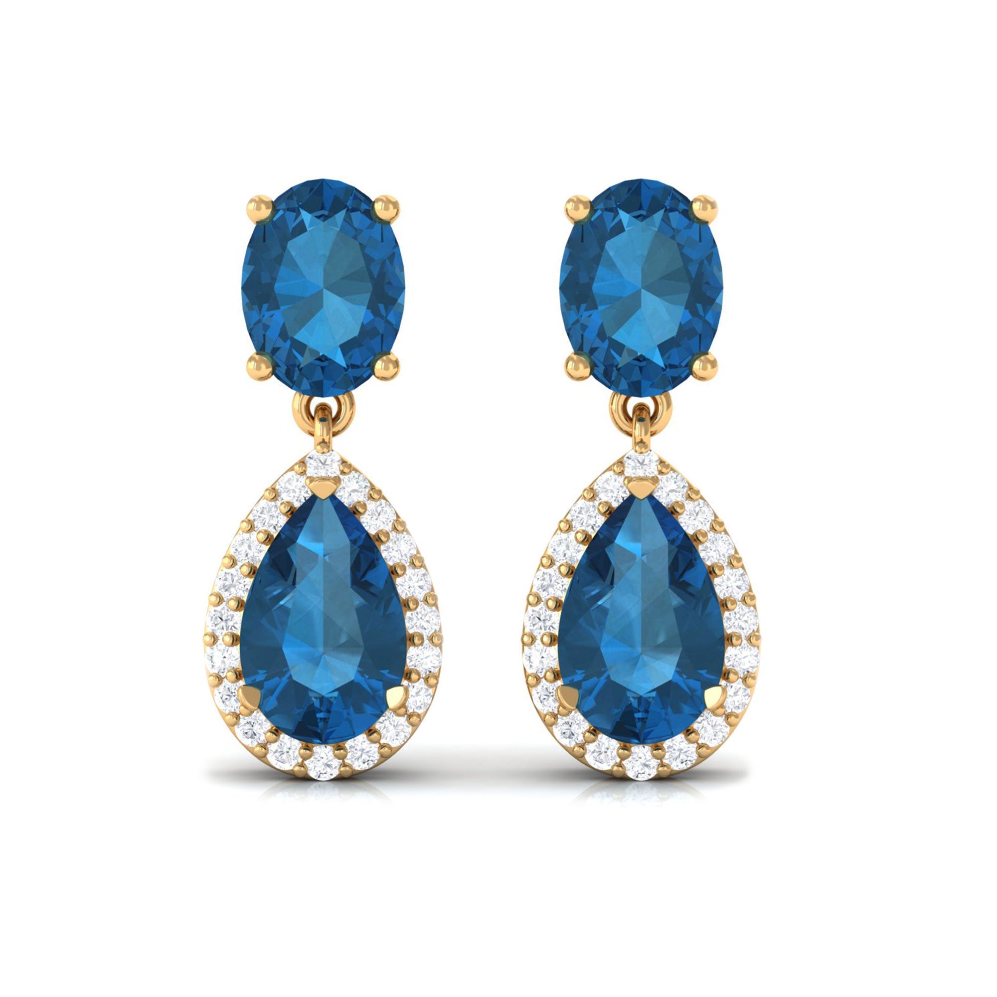 4.5 CT London Blue Topaz and Diamond Dangle Drop Earrings