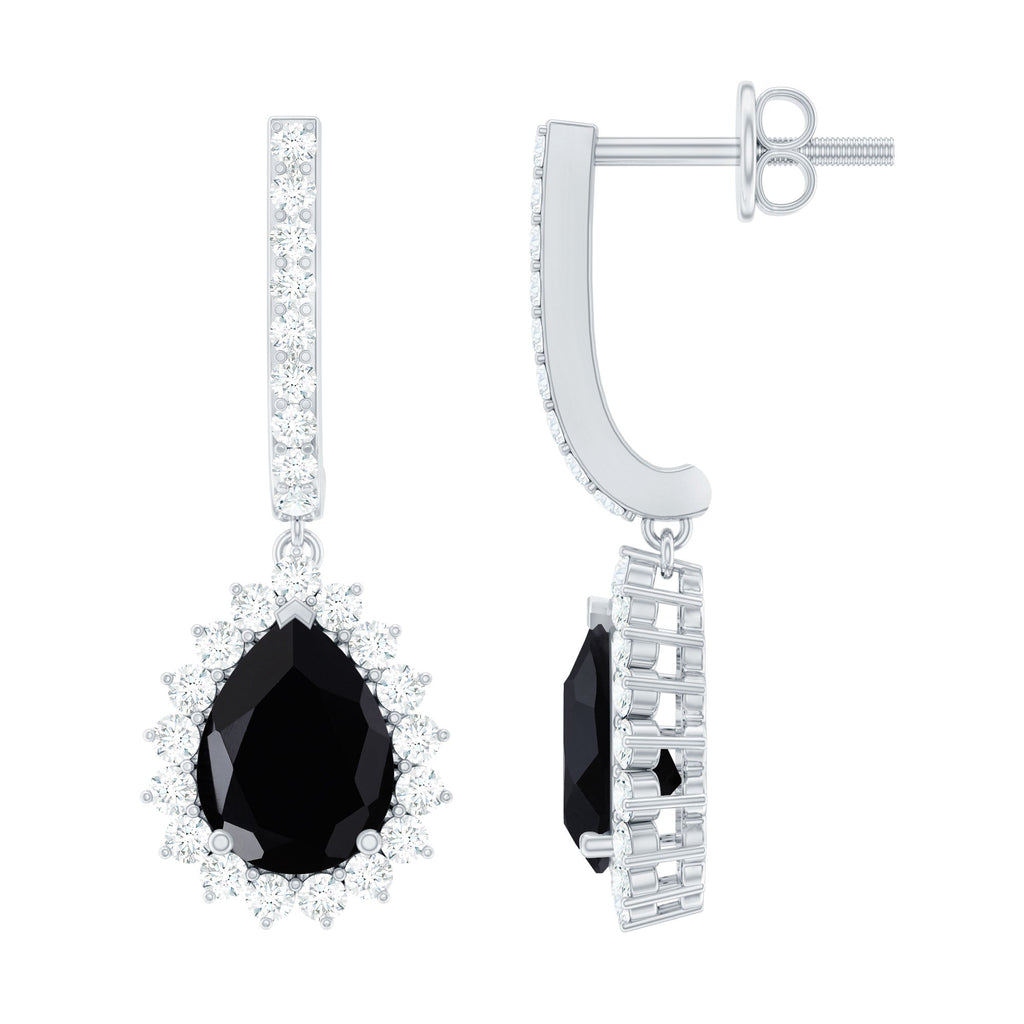 Black Onyx and Moissanite Bridal Teardrop Earrings