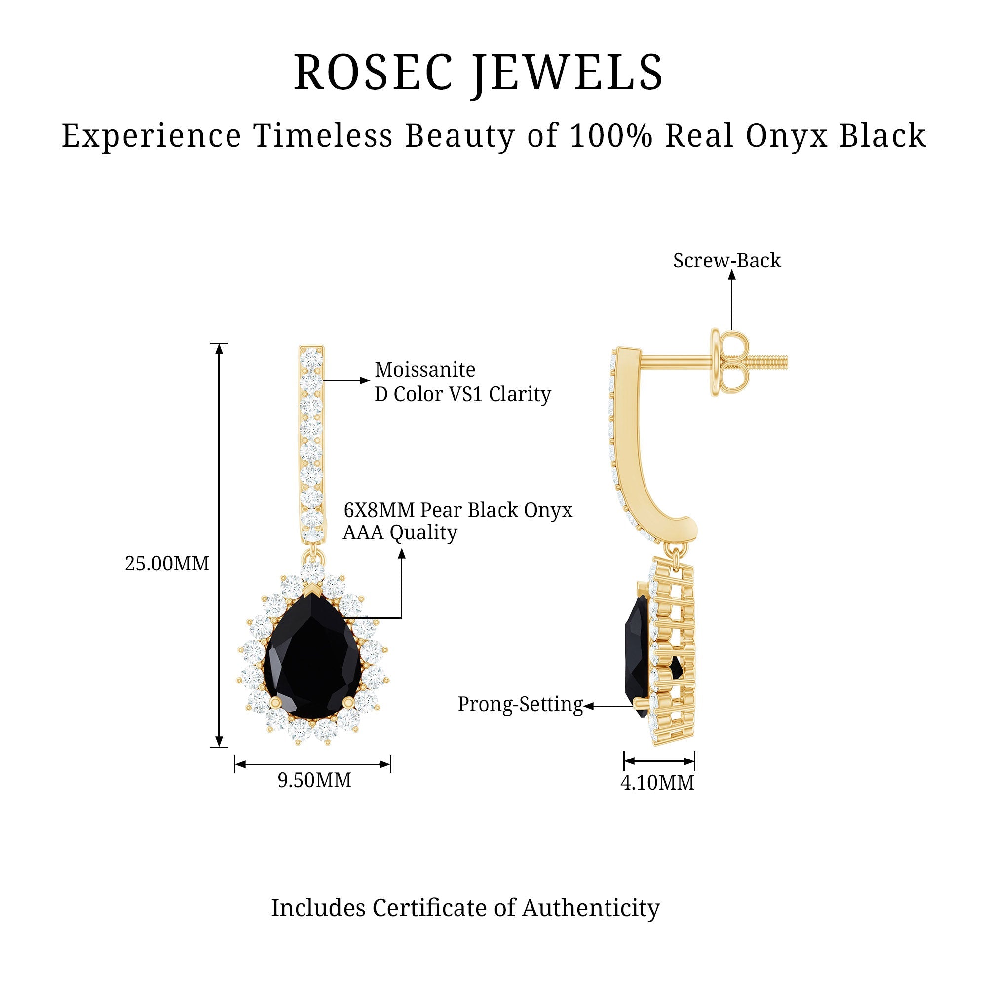 Black Onyx and Moissanite Bridal Teardrop Earrings