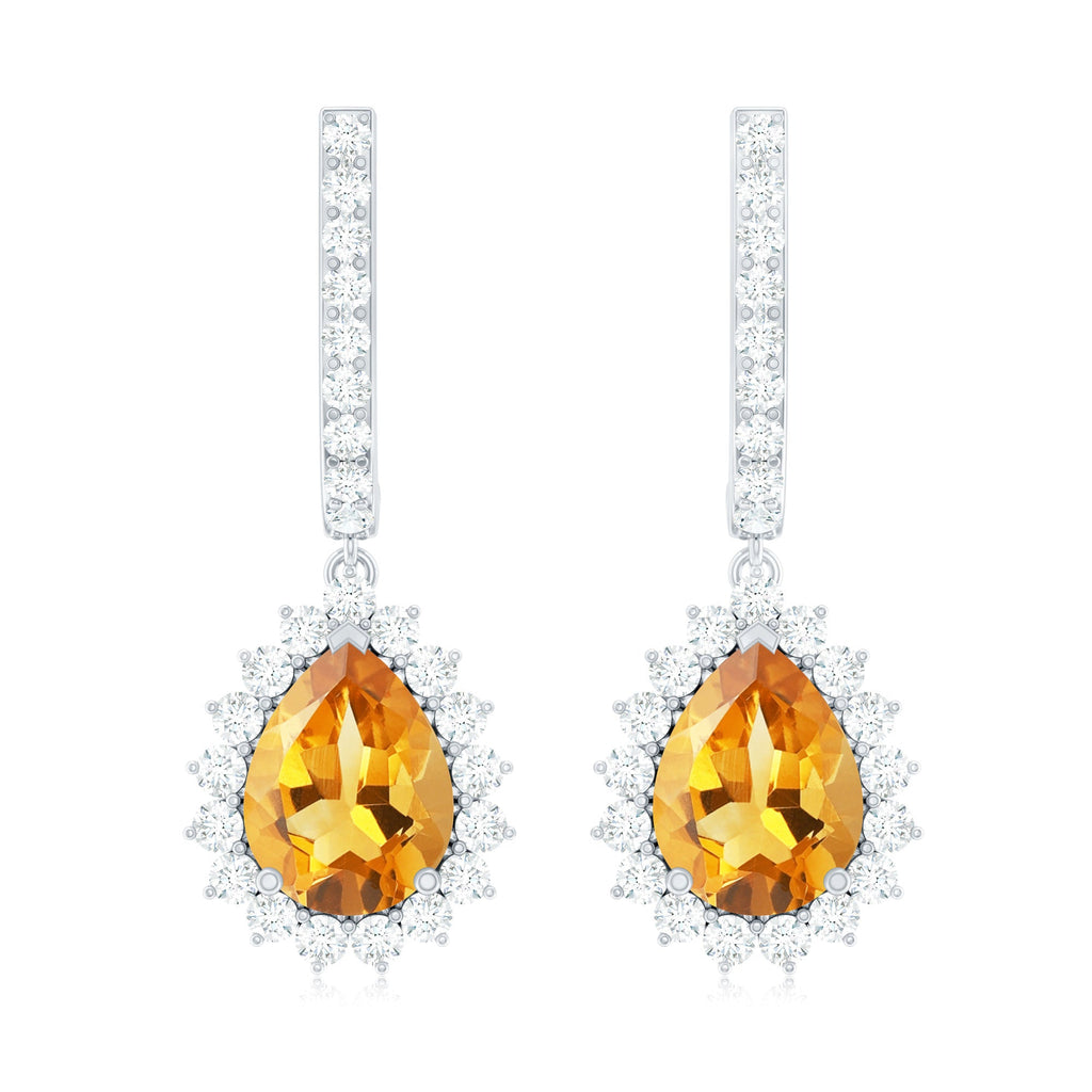 Genuine 6X8mm Pear Shape Citrine Drop Earrings with Moissanite