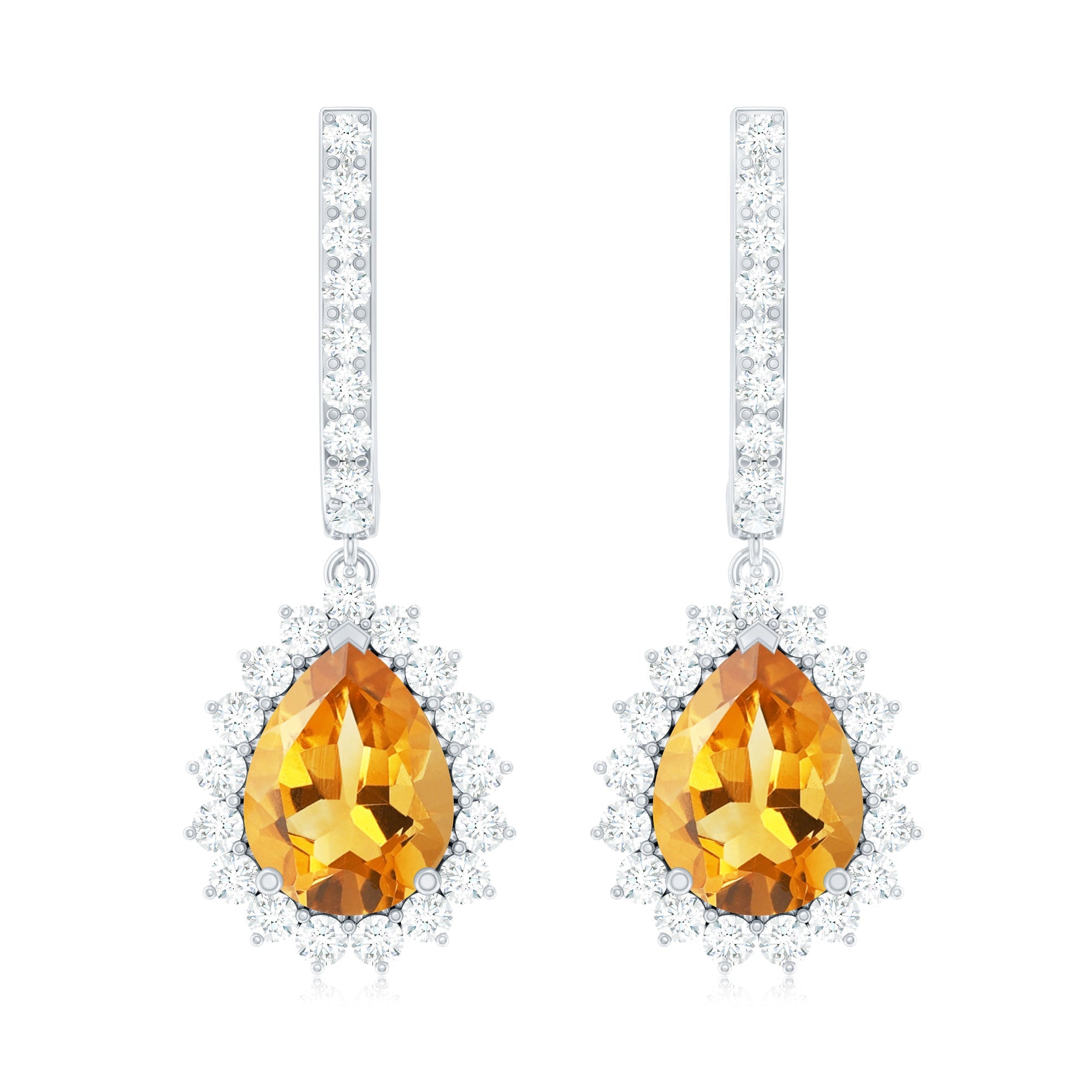 Genuine 6X8mm Pear Shape Citrine Drop Earrings with Moissanite
