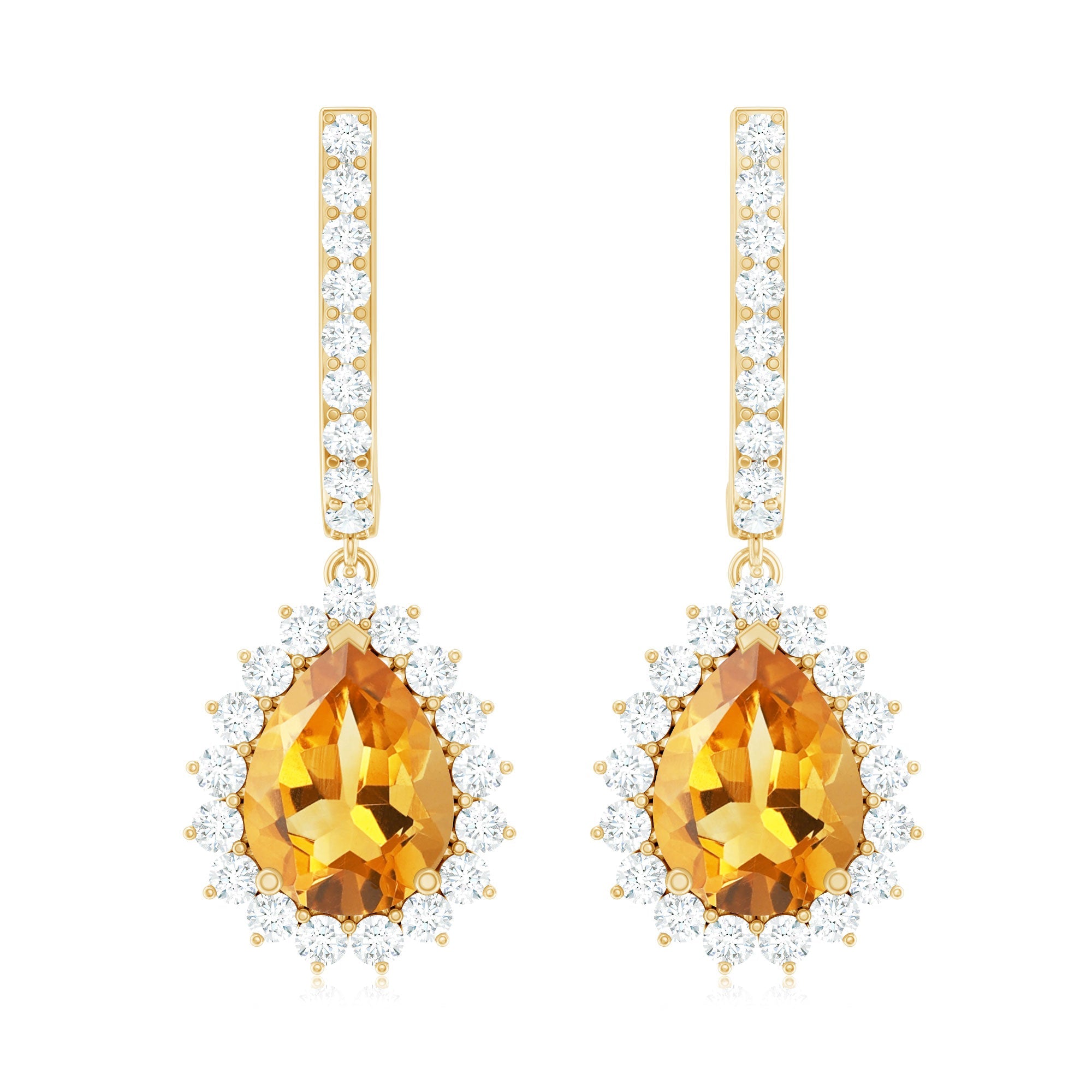 Genuine 6X8mm Pear Shape Citrine Drop Earrings with Moissanite