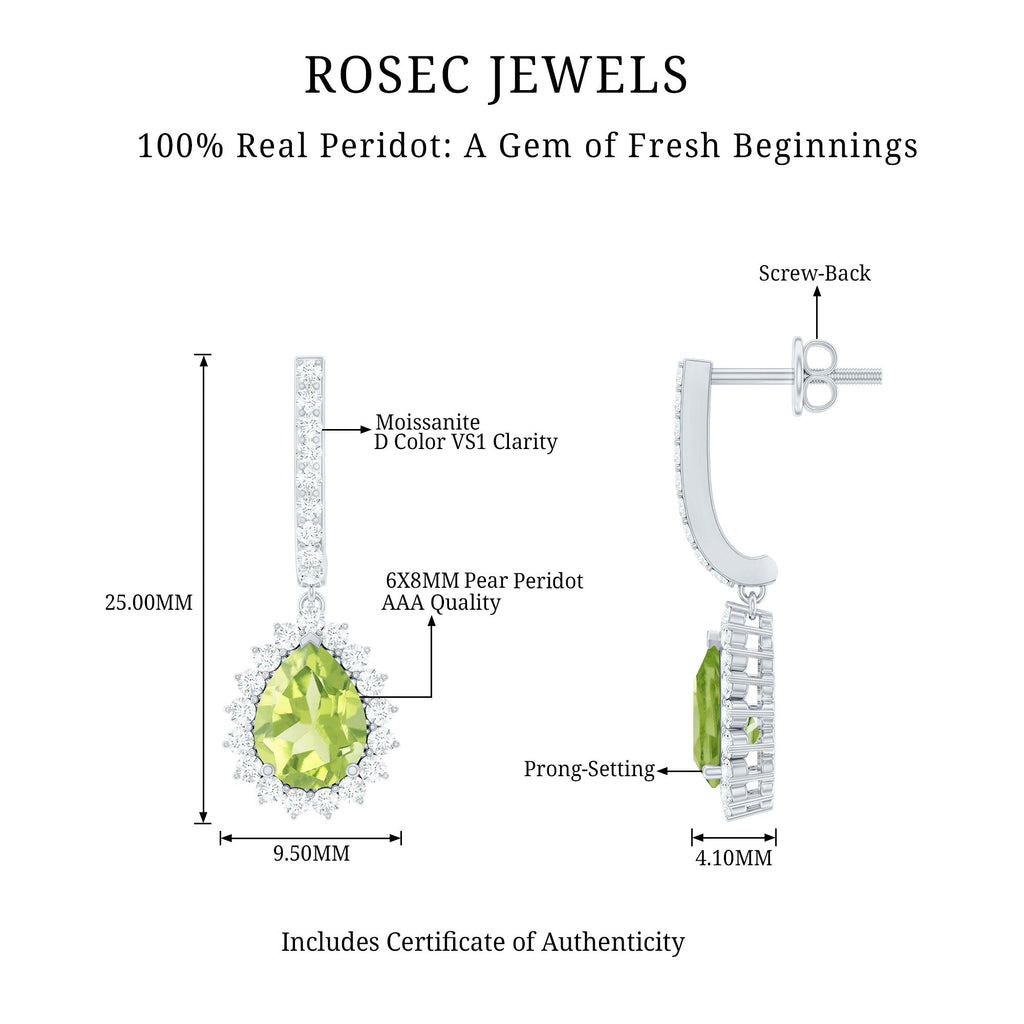Peridot and Moissanite Bridal Teardrop Earrings