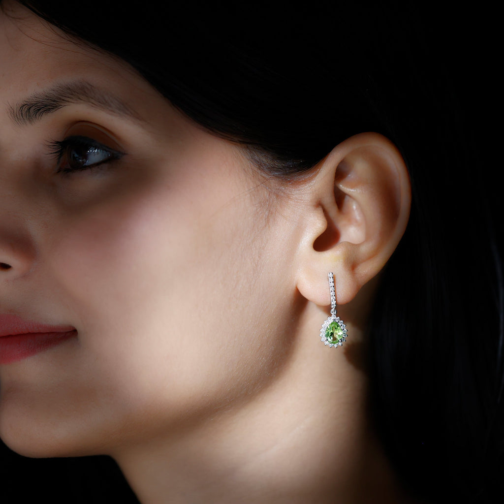 Peridot and Moissanite Bridal Teardrop Earrings