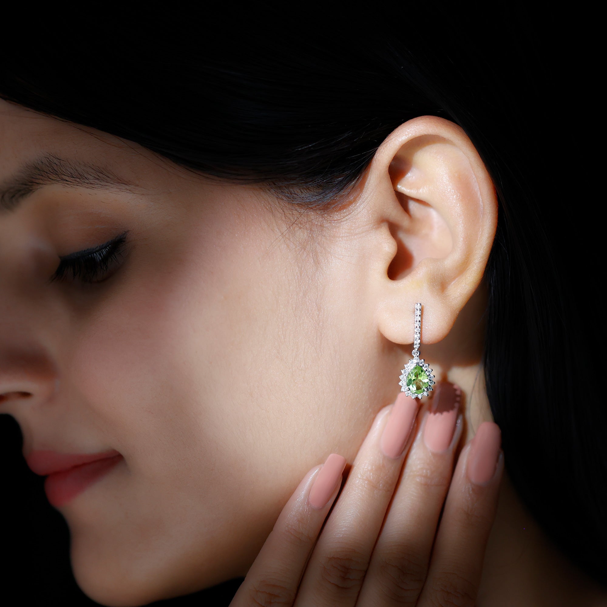 Peridot and Moissanite Bridal Teardrop Earrings