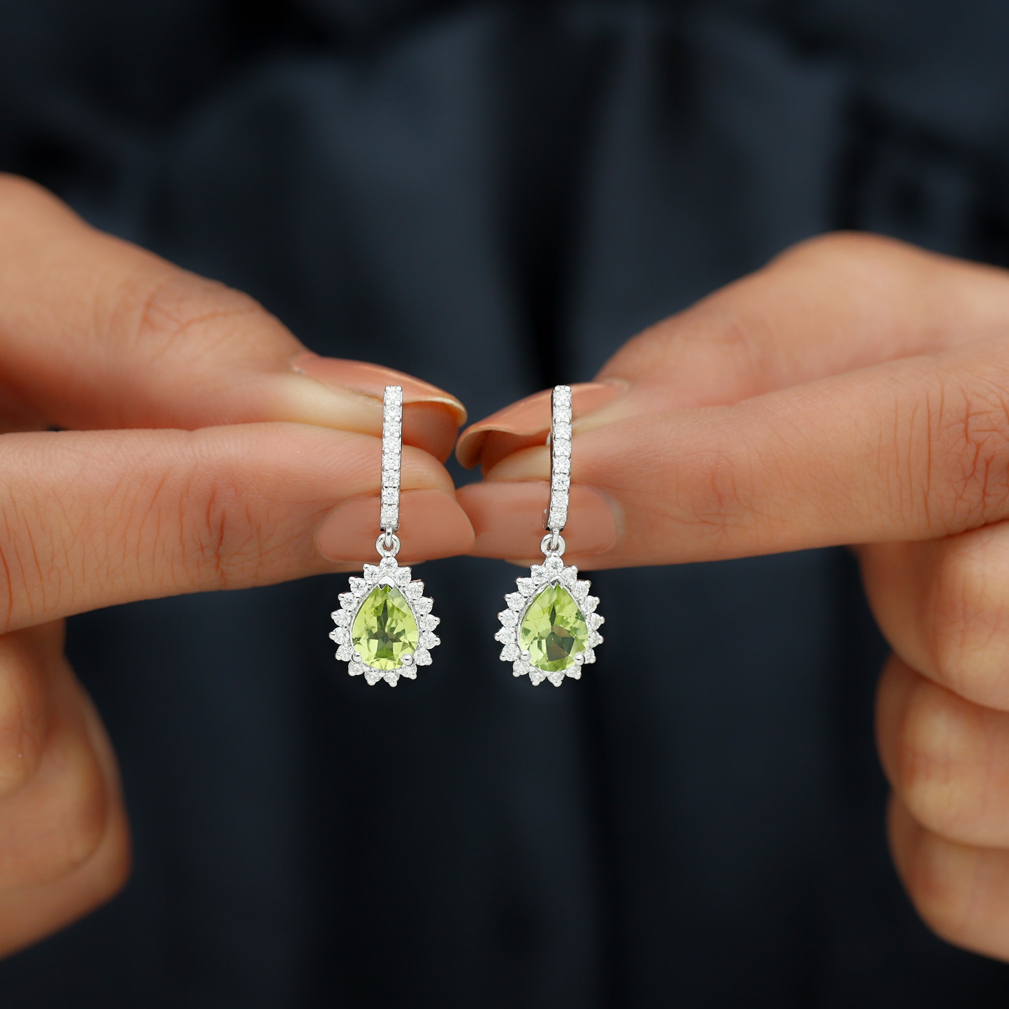 Peridot and Moissanite Bridal Teardrop Earrings