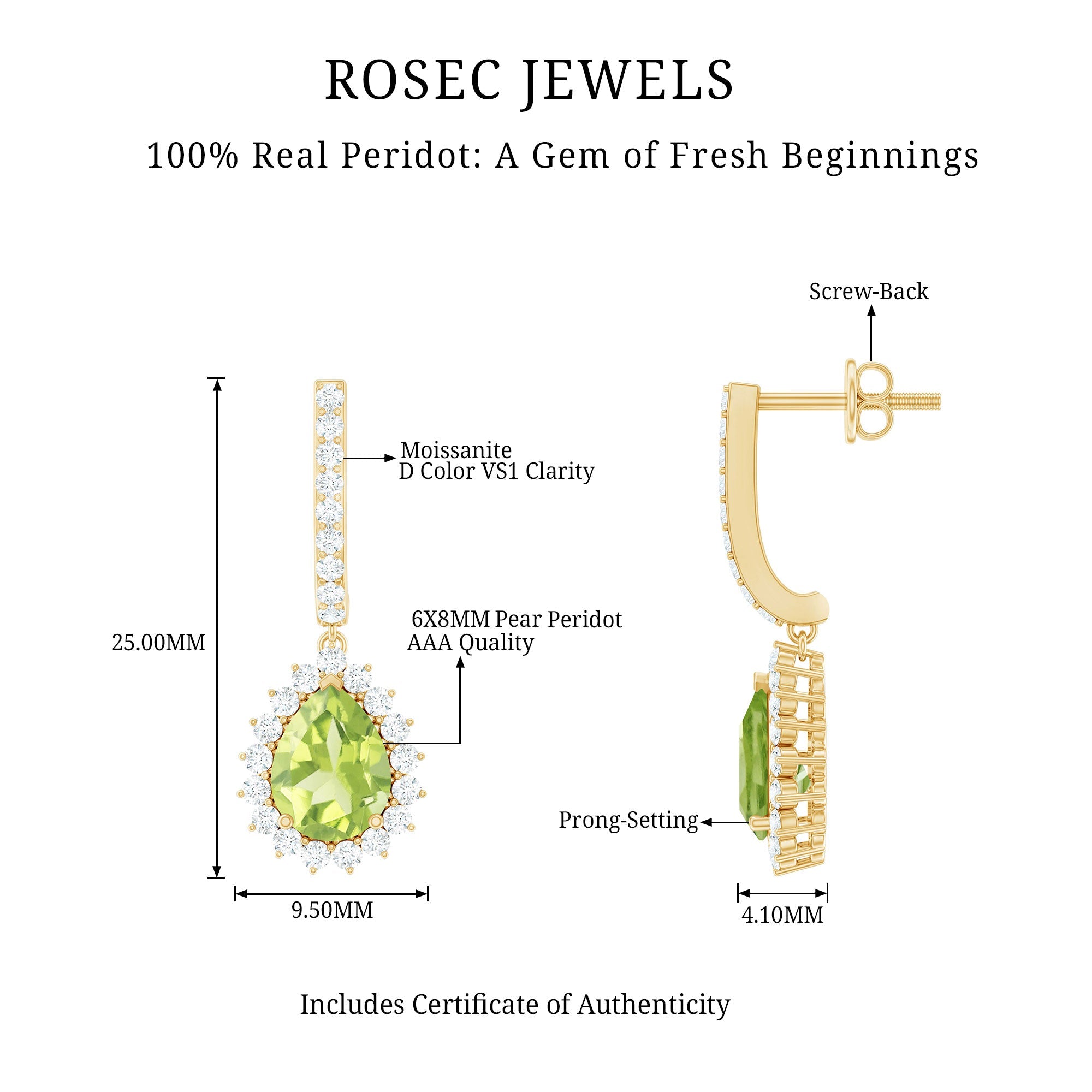 Peridot and Moissanite Bridal Teardrop Earrings
