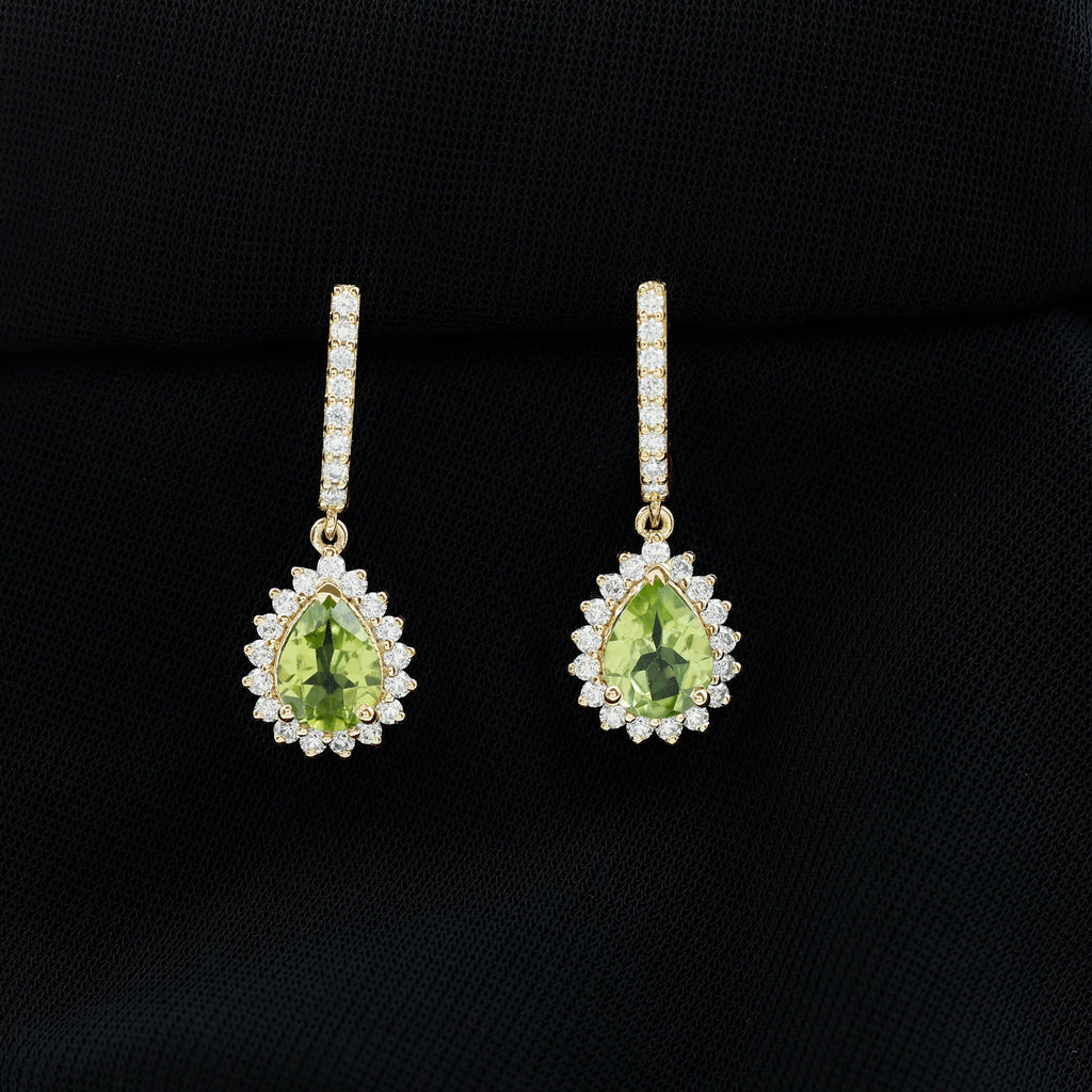 Peridot and Moissanite Bridal Teardrop Earrings