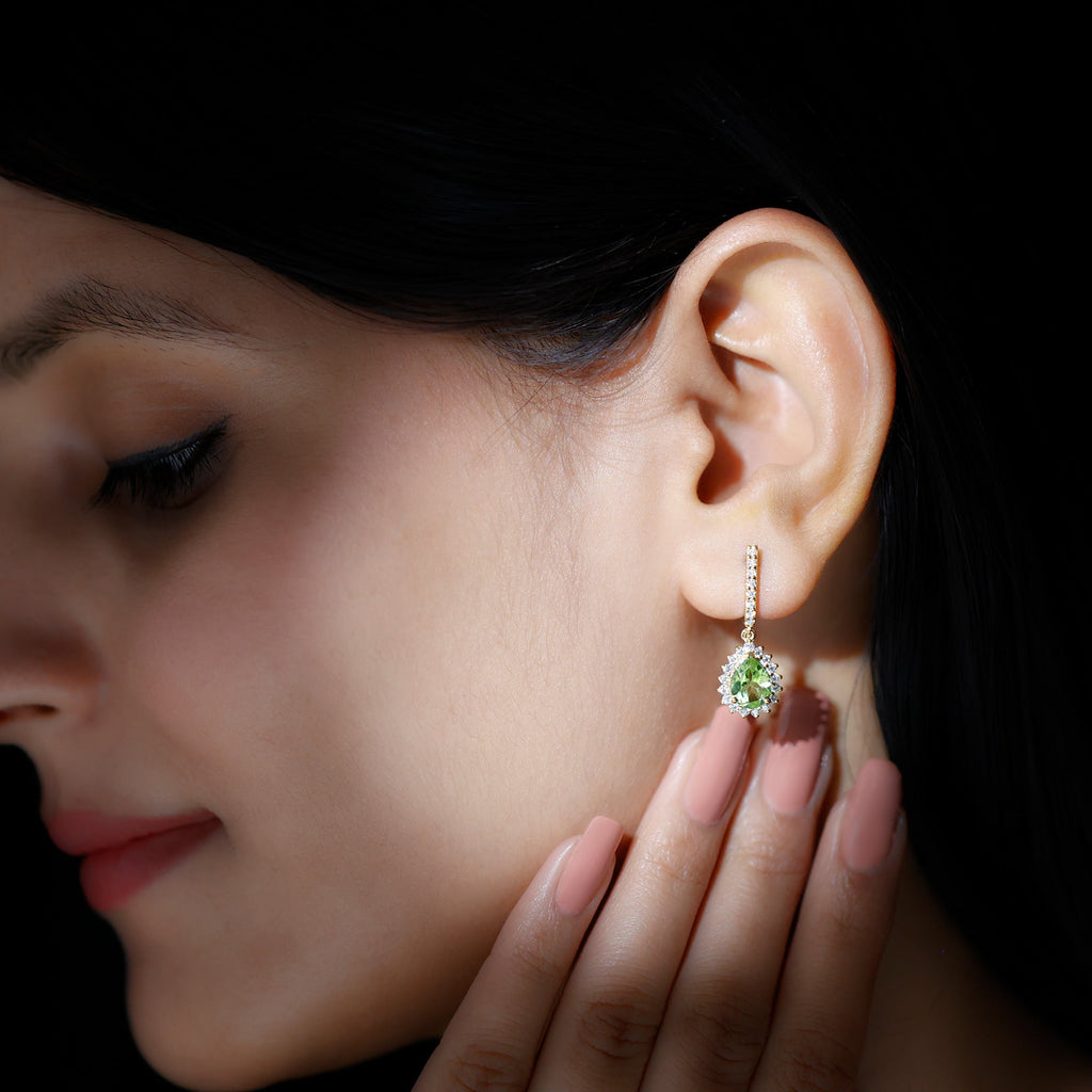 Peridot and Moissanite Bridal Teardrop Earrings
