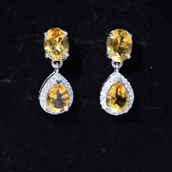 Natural 4.2 Carat Citrine and Diamond Teardrop Earrings