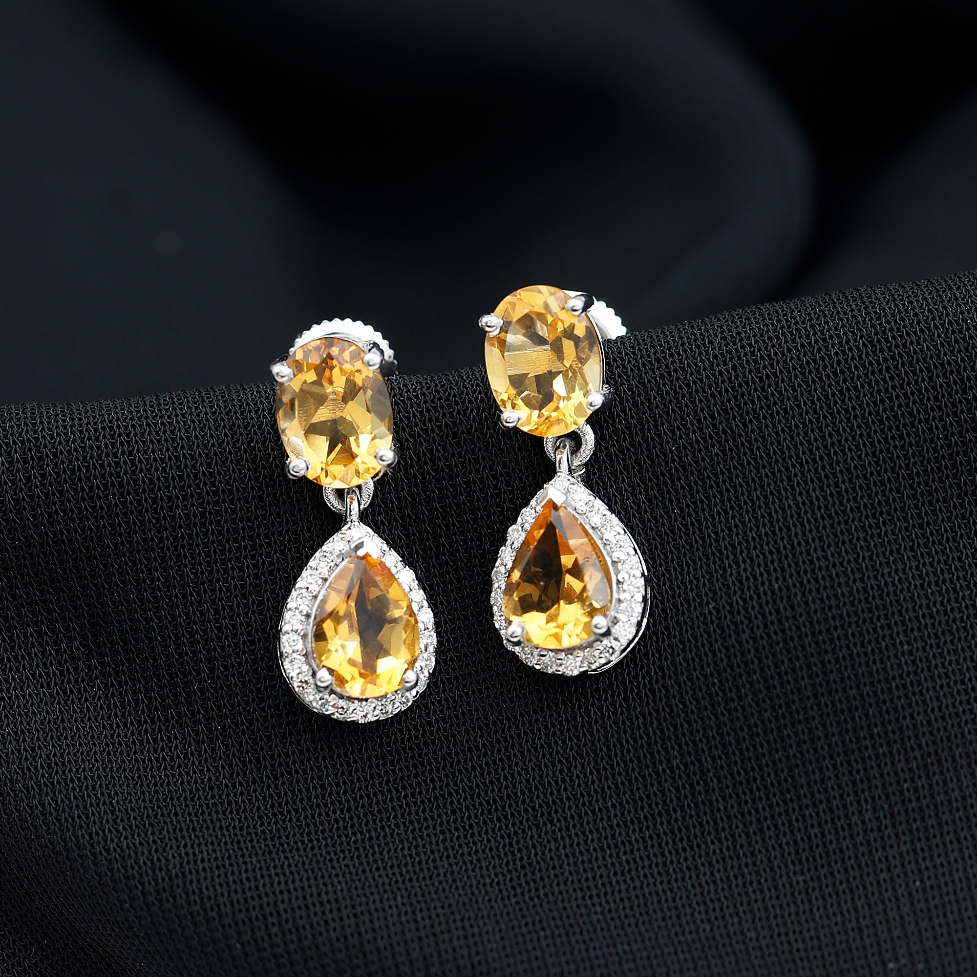 Natural 4.2 Carat Citrine and Diamond Teardrop Earrings