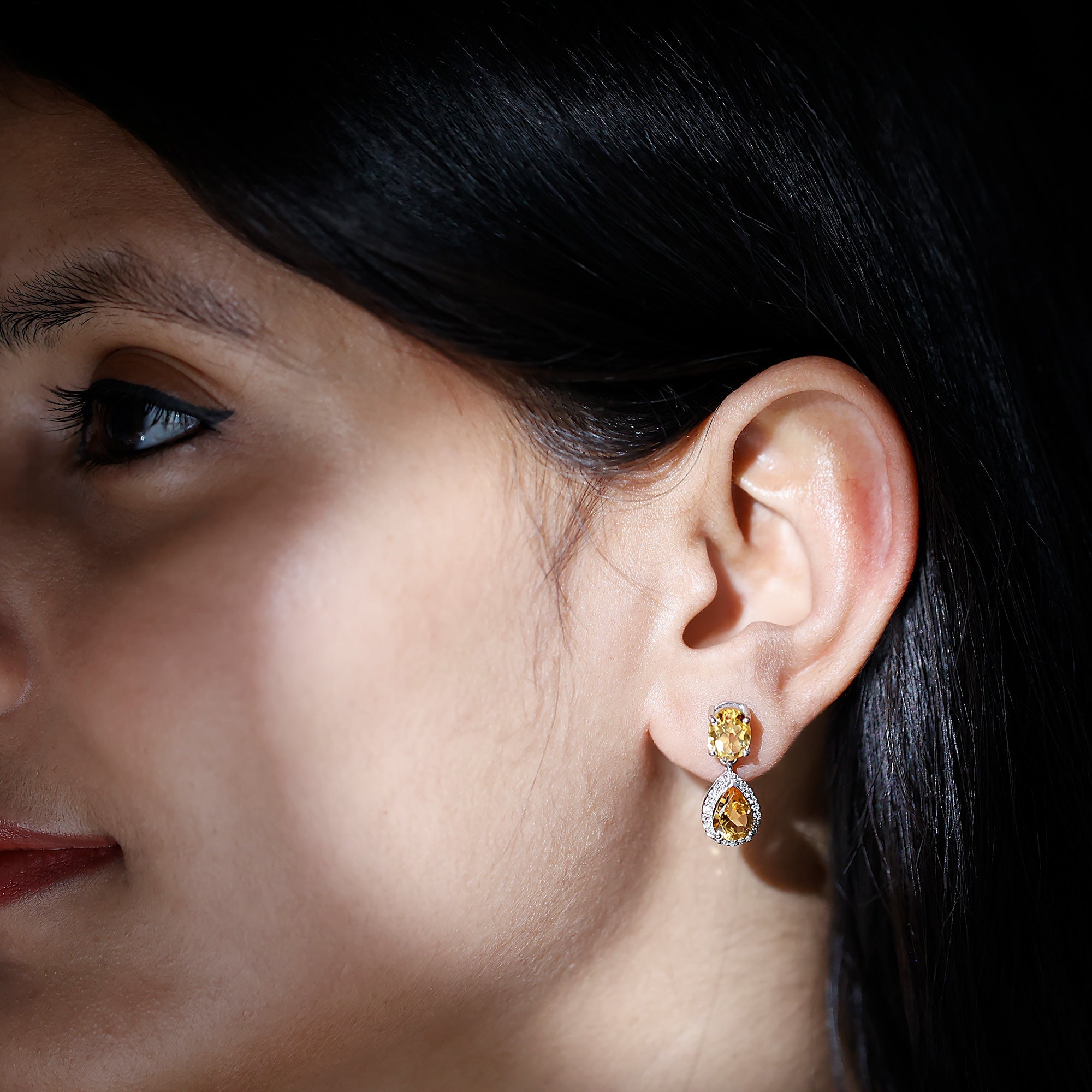 Natural 4.2 Carat Citrine and Diamond Teardrop Earrings
