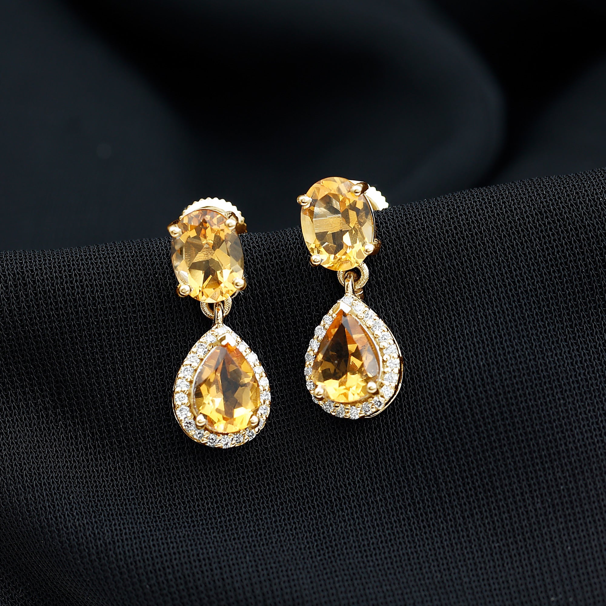 Natural 4.2 Carat Citrine and Diamond Teardrop Earrings