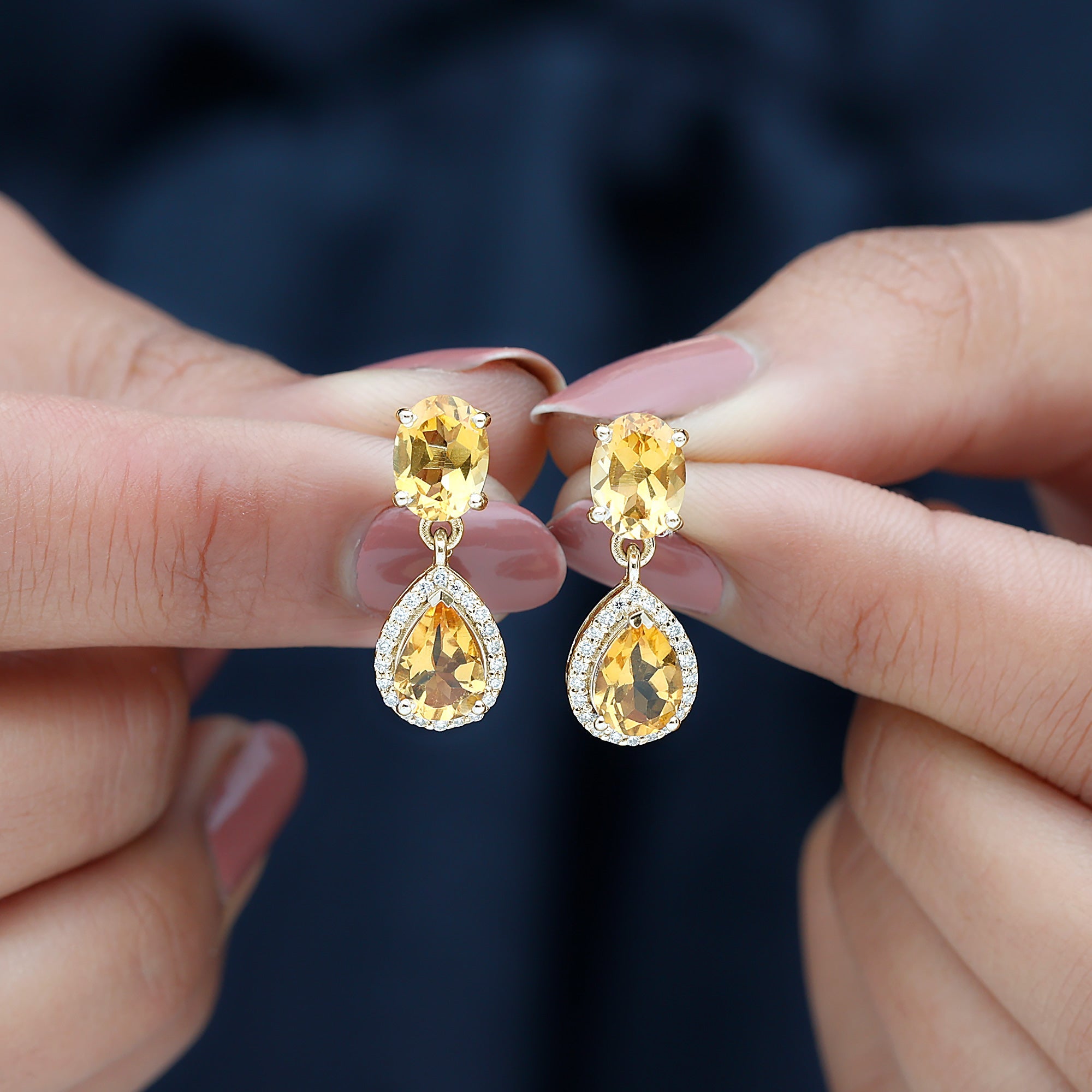 Natural 4.2 Carat Citrine and Diamond Teardrop Earrings