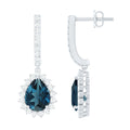 London Blue Topaz Teardrop Hoop Earrings with Diamond Halo